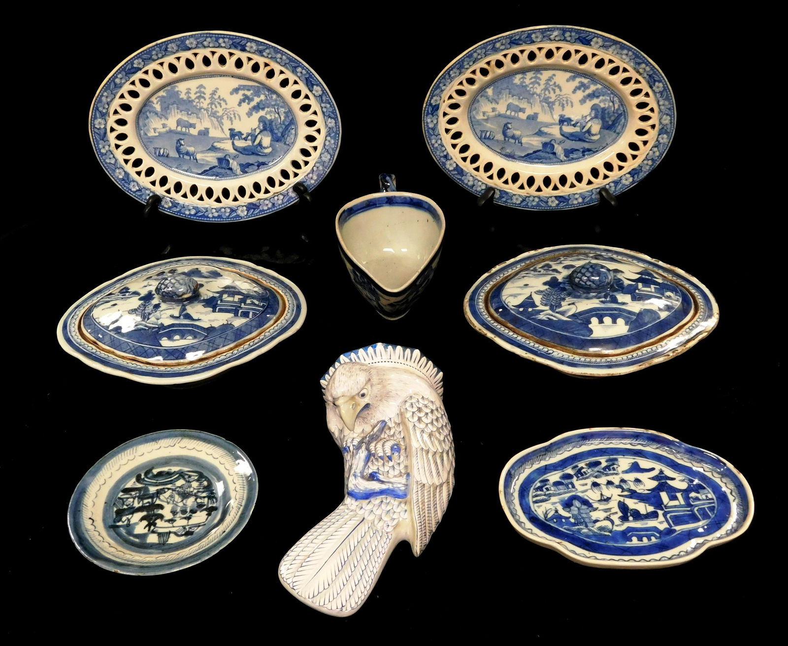 Blue and White porcelain and pottery, including: two (1 of 4)