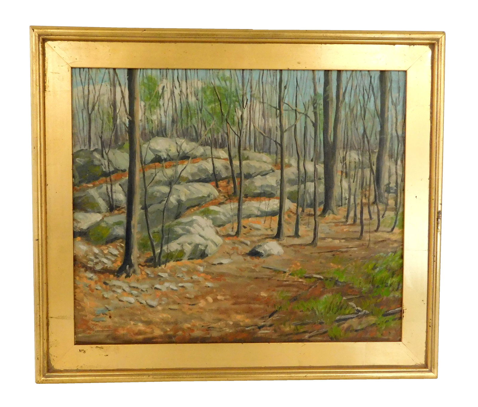 George Ladue, oil on canvas, depicts rock strewn woods, (1 of 4)