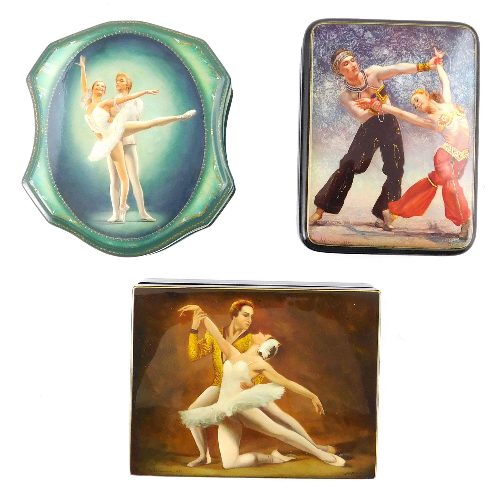 Russian hand-painted lacquer boxes, three ballerina (1 of 7)