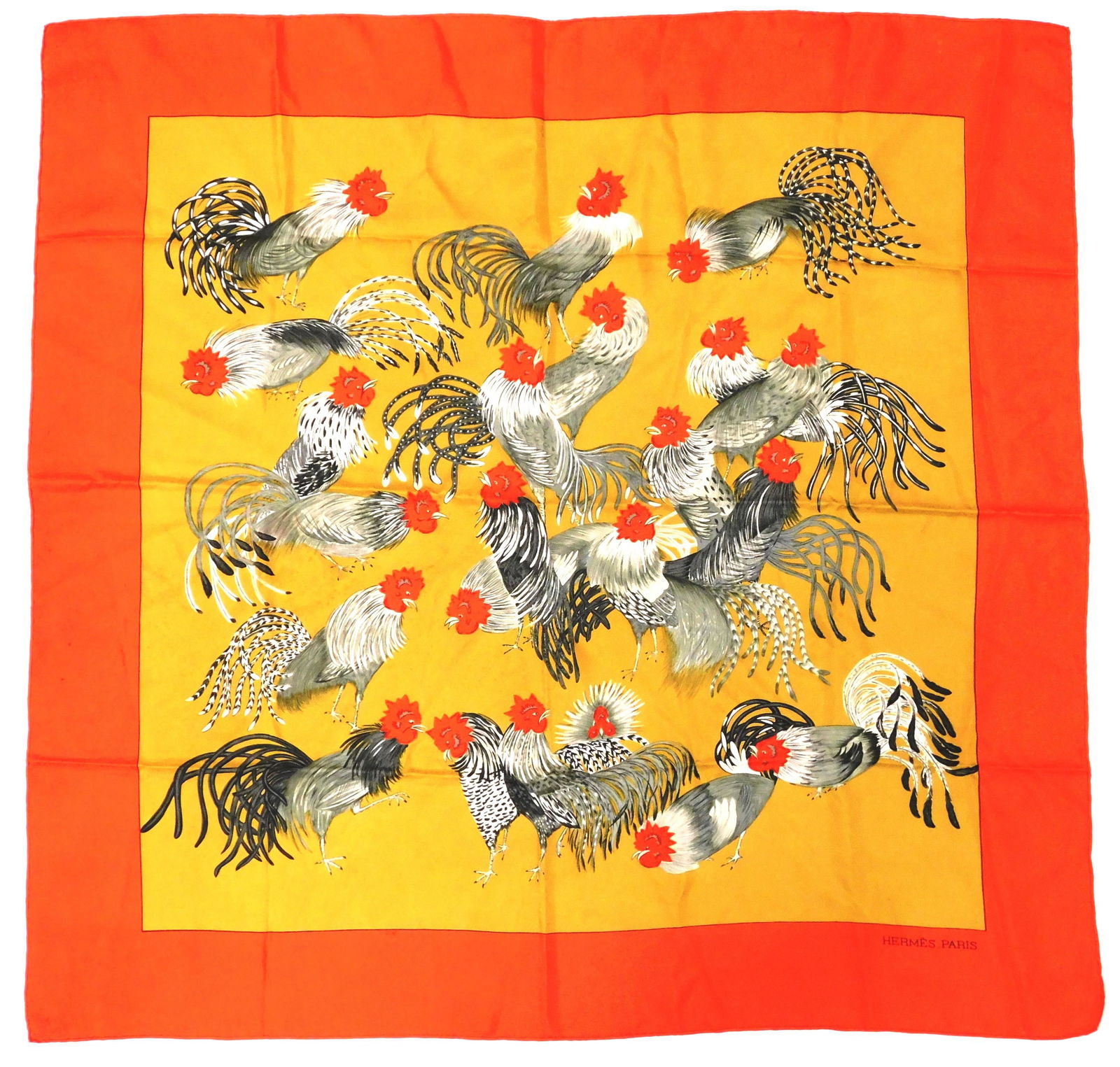 Hermès silk scarf, Madame La Torre allover rooster (1 of 3)