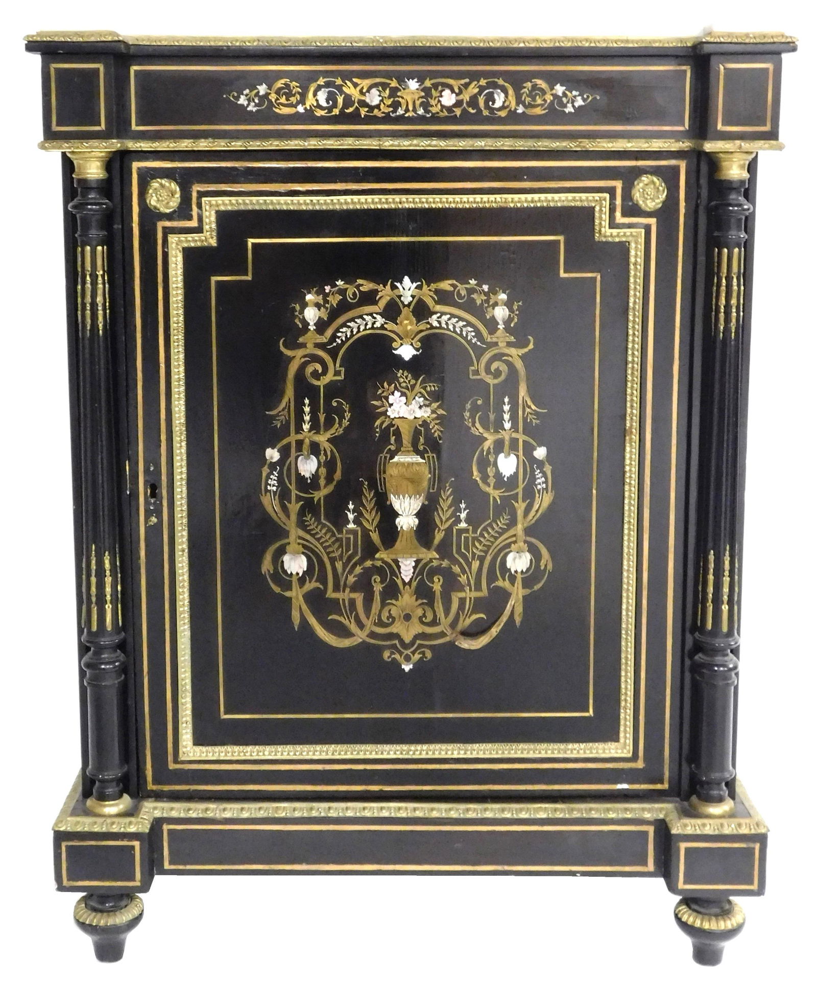 Marble top lacquer chest with Boulle-type inlay (1 of 7)