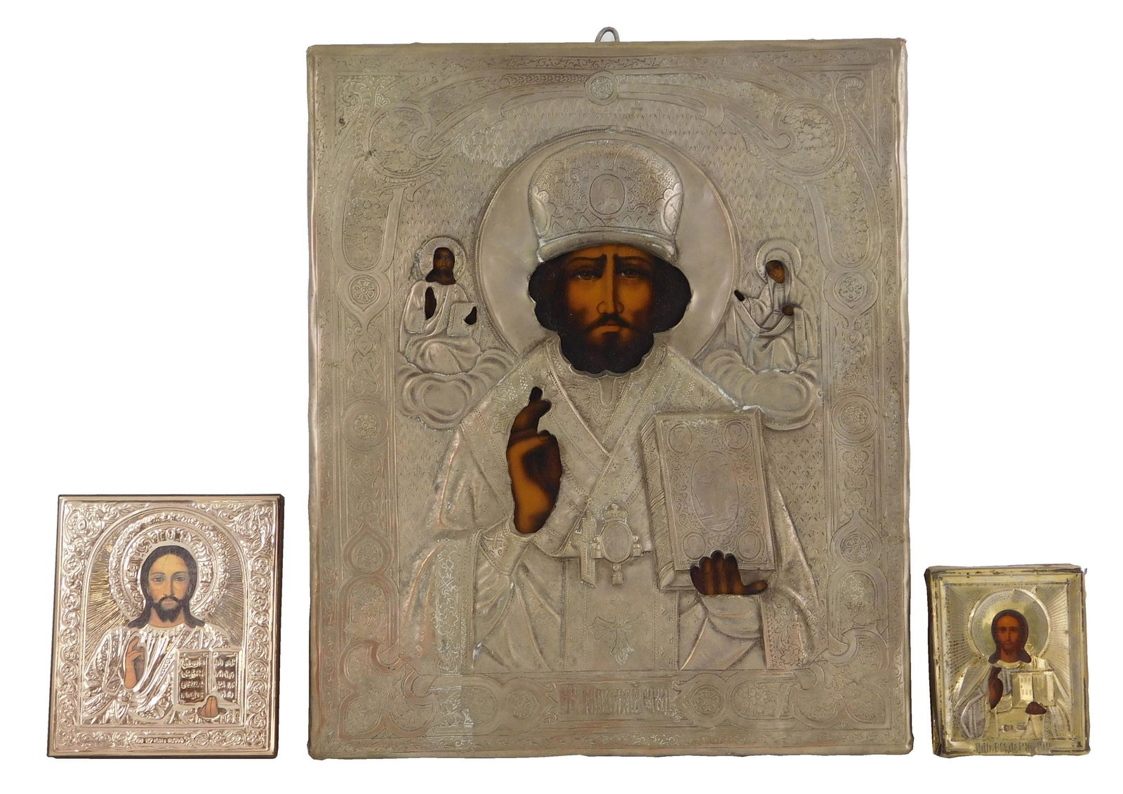 Three icons on panel, Russian,19th/20th C., largest (1 of 6)
