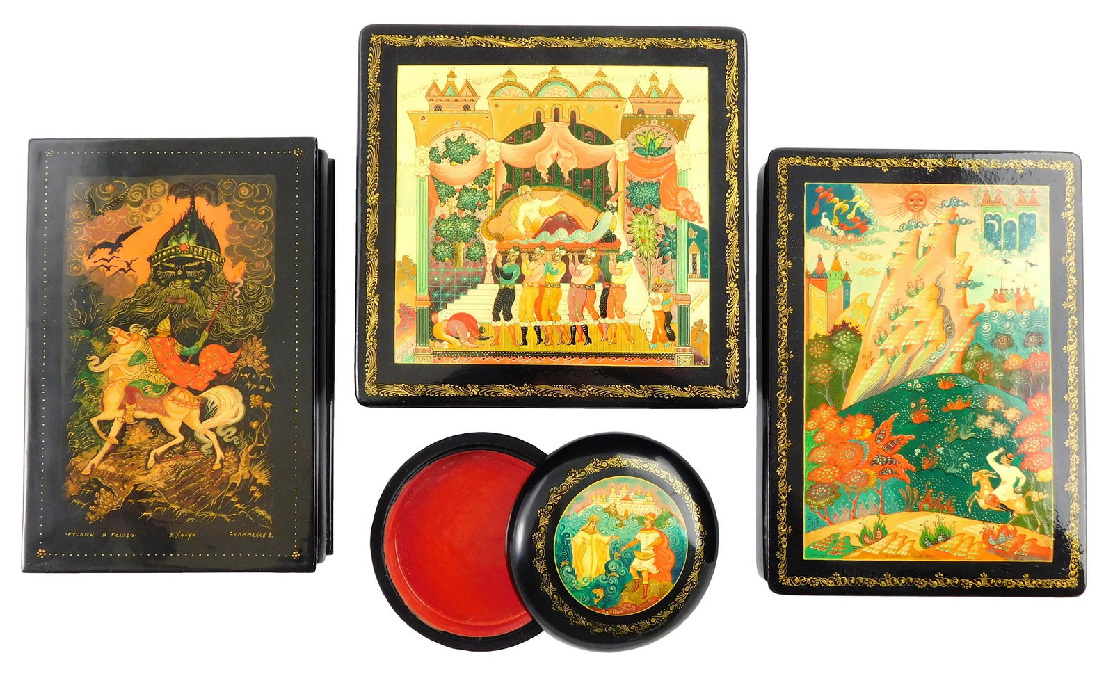 Russian hand-painted lacquer boxes, four fairy-tale (1 of 5)