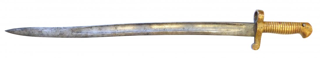 Civil War brass handle Sharp: Civil War brass handle Sharp's saber bayonet, fits above Sharp's numbered 165, wear consistent with age and use, good condition, sold as found.