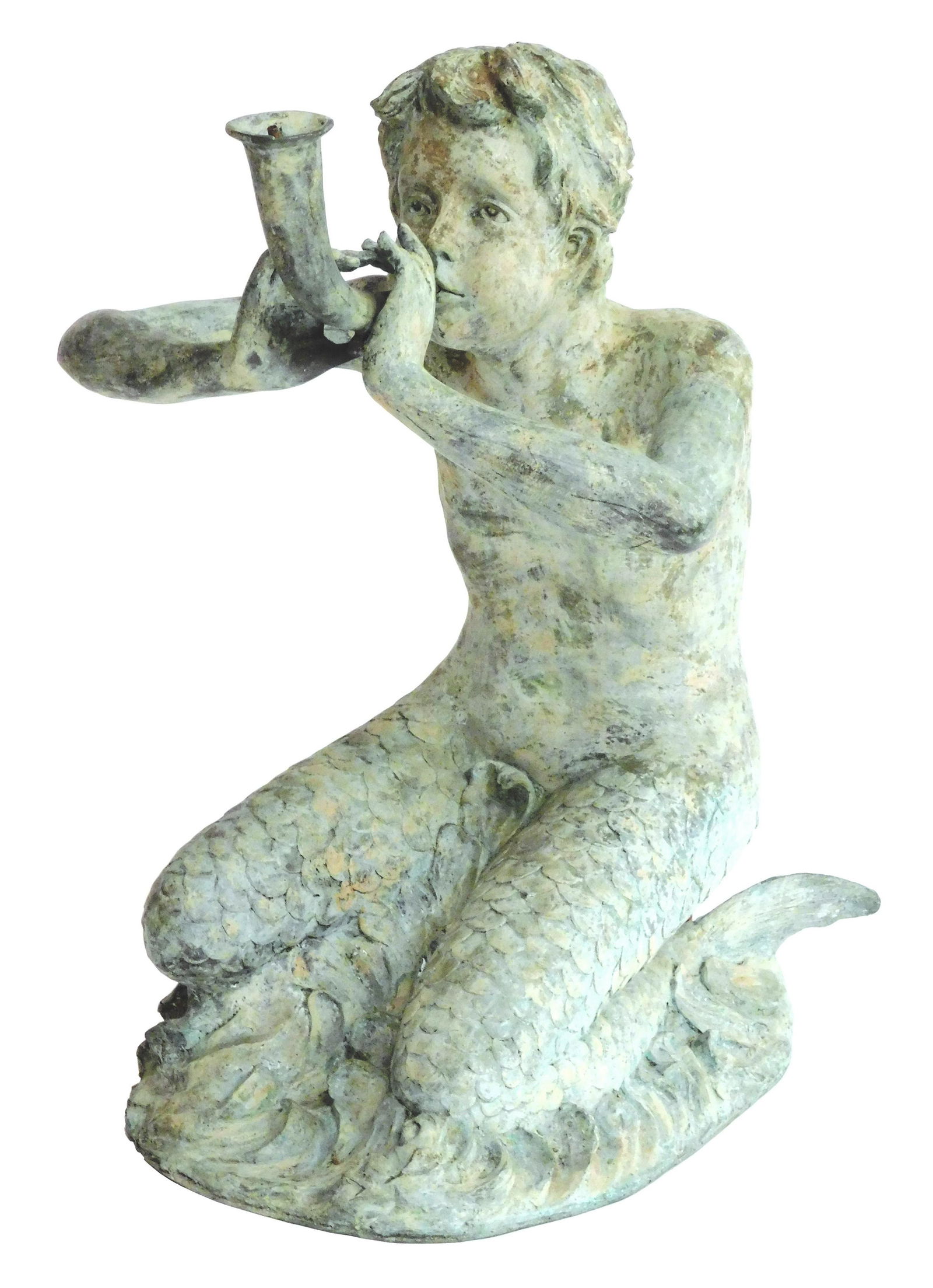 Young boy siren garden sculpture fountain, metal, with (1 of 6)