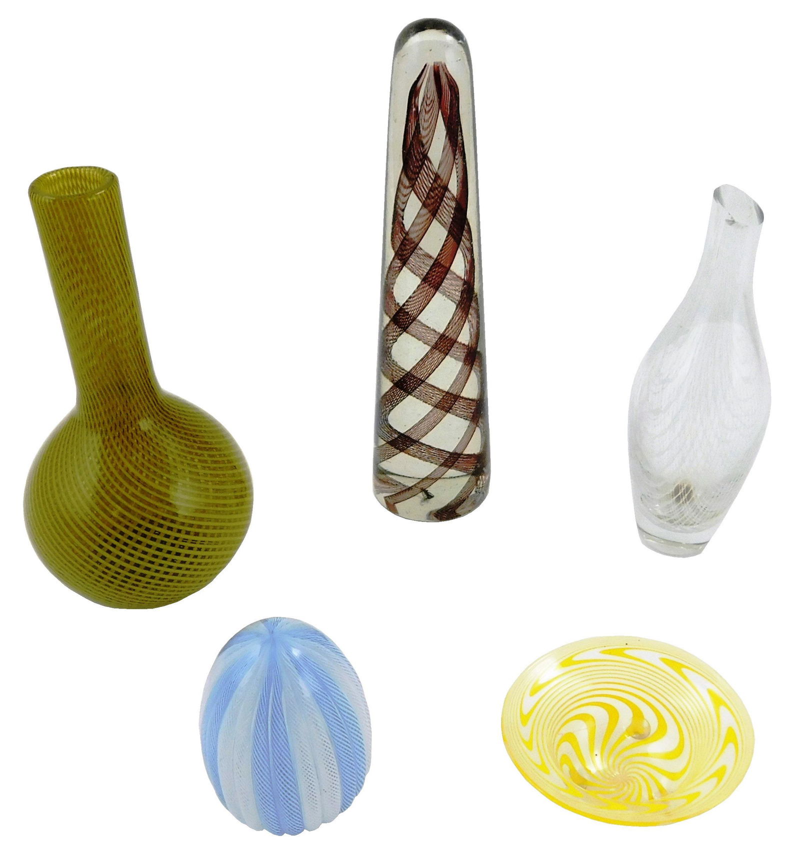 ART GLASS: Five pieces of Venetian glass with latticino (1 of 1)