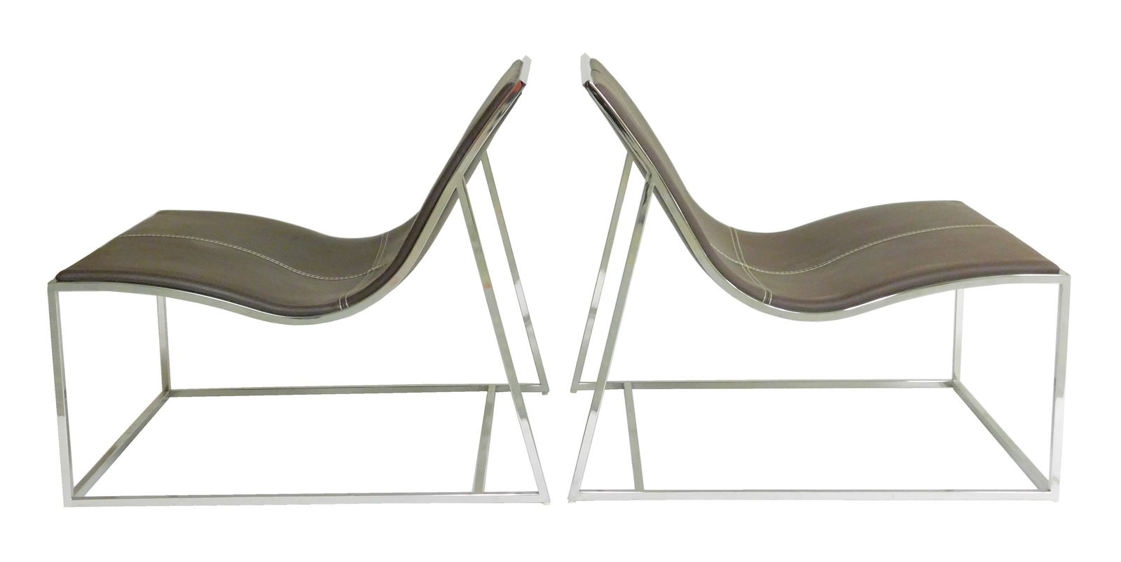 Pair of modern chrome and faux leather chairs by (1 of 4)