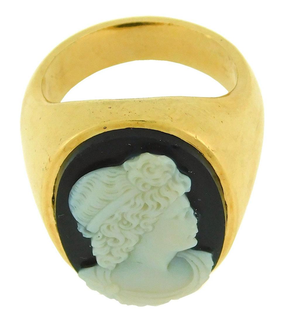 JEWELRY: Man's 14K Stone Cameo Ring, setting tested 14K (1 of 2)