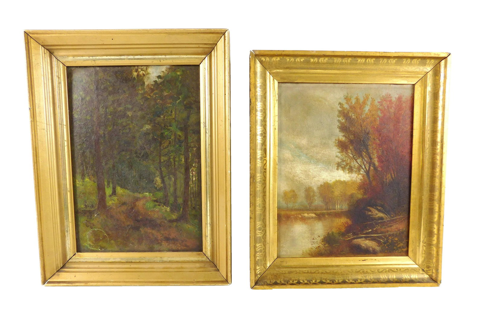 Two unsigned framed landscape paintings, one oil on (1 of 3)
