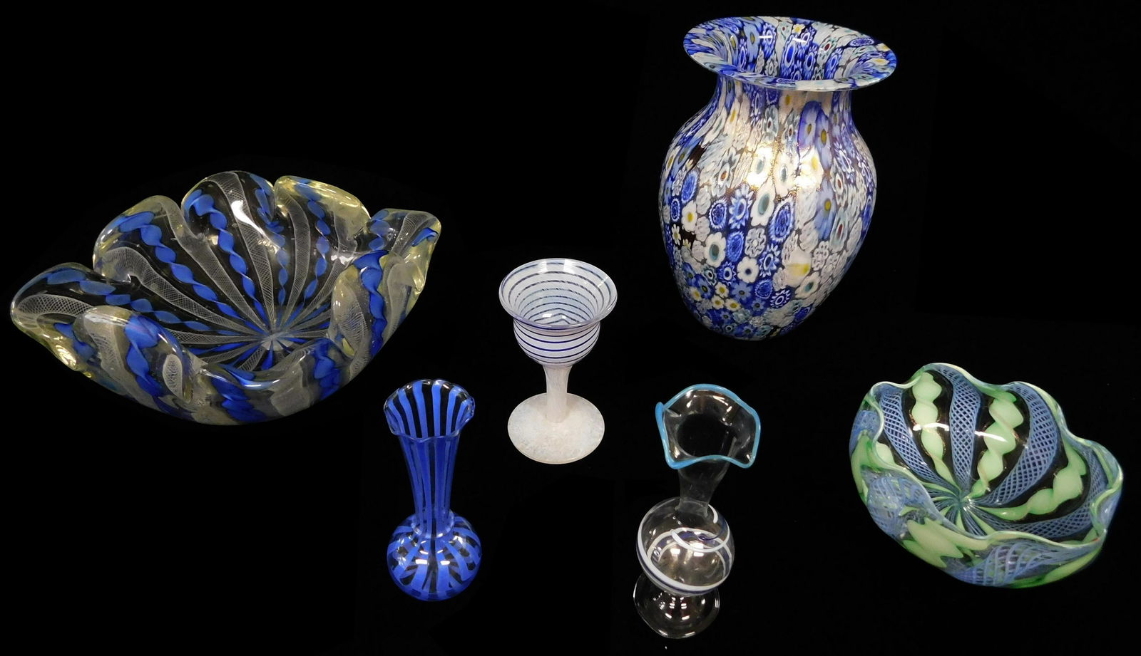 ART GLASS: Six pieces of Venetian glass with latticino (1 of 4)