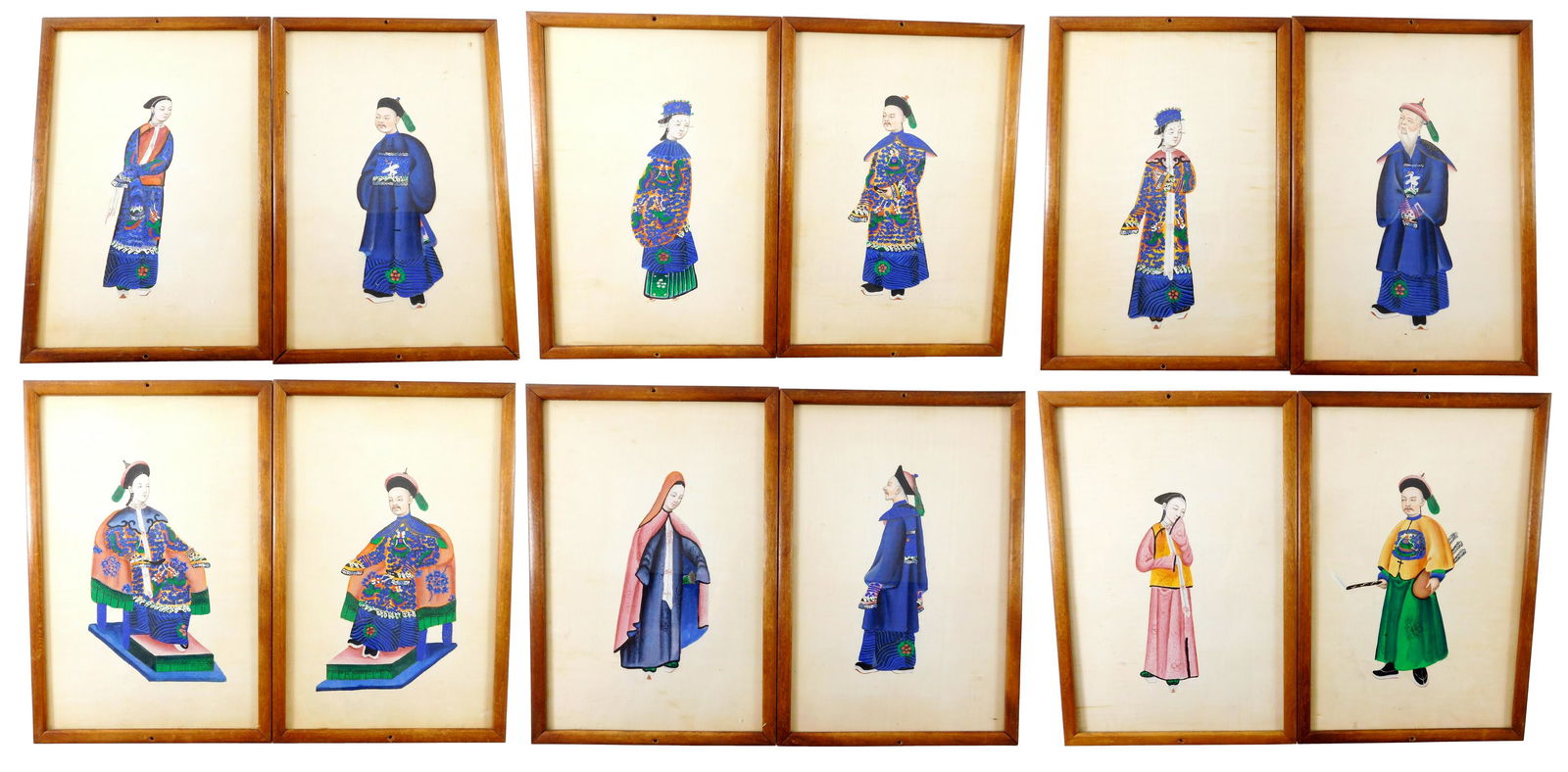 ASIAN: Twelve framed Asian standing figures in (1 of 7)