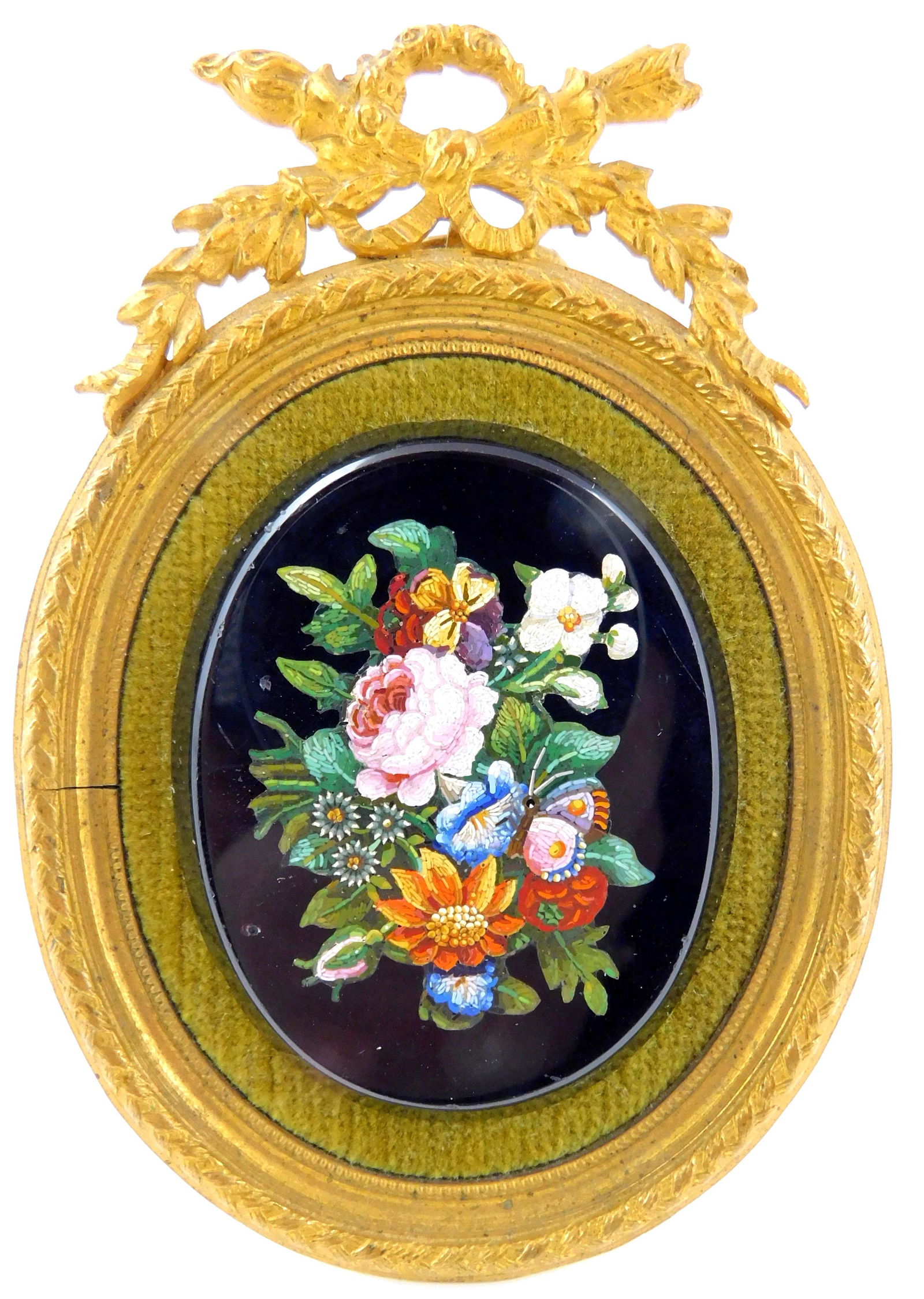 Micromosaic Pietra Dura floral arrangement in frame, (1 of 3)
