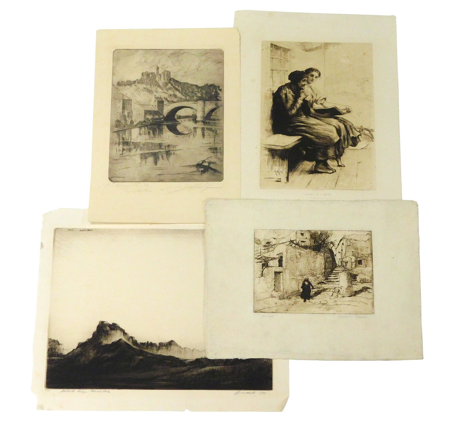 Four American, Canadian and British unframed etchings (1 of 11)