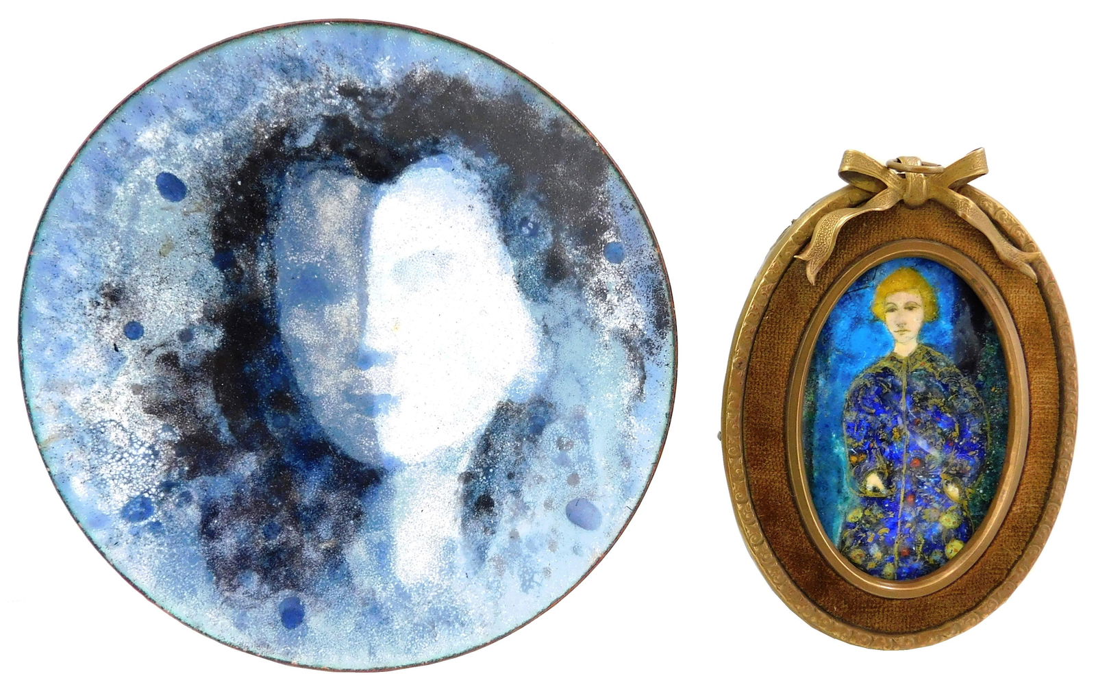 Two modern enamel portraits: one framed of female (1 of 2)
