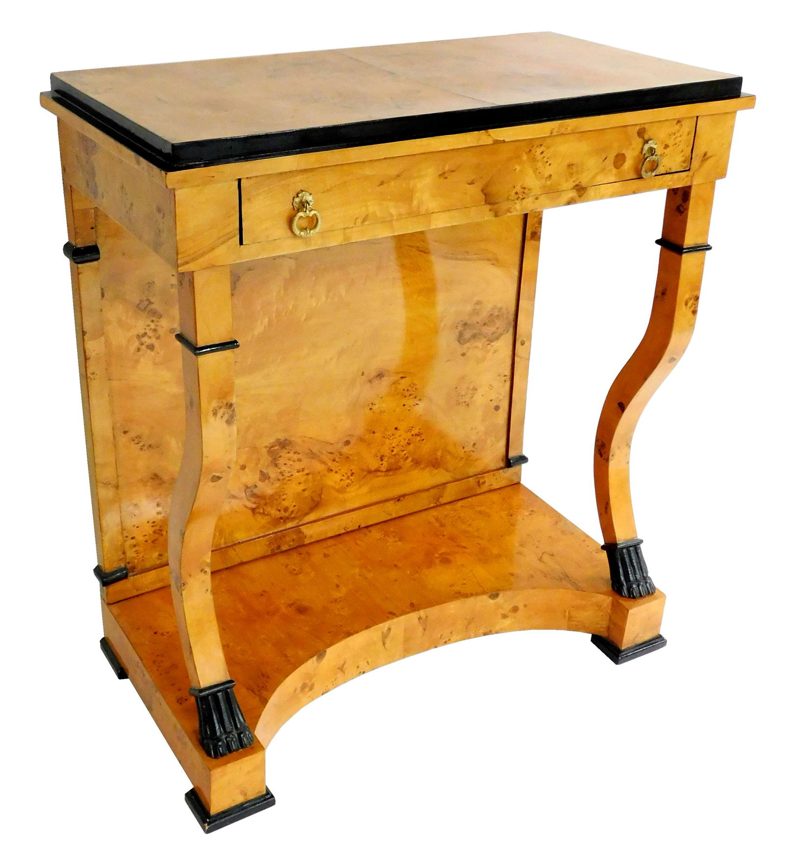 Biedermeier style side console, burlwood veneer with (1 of 6)