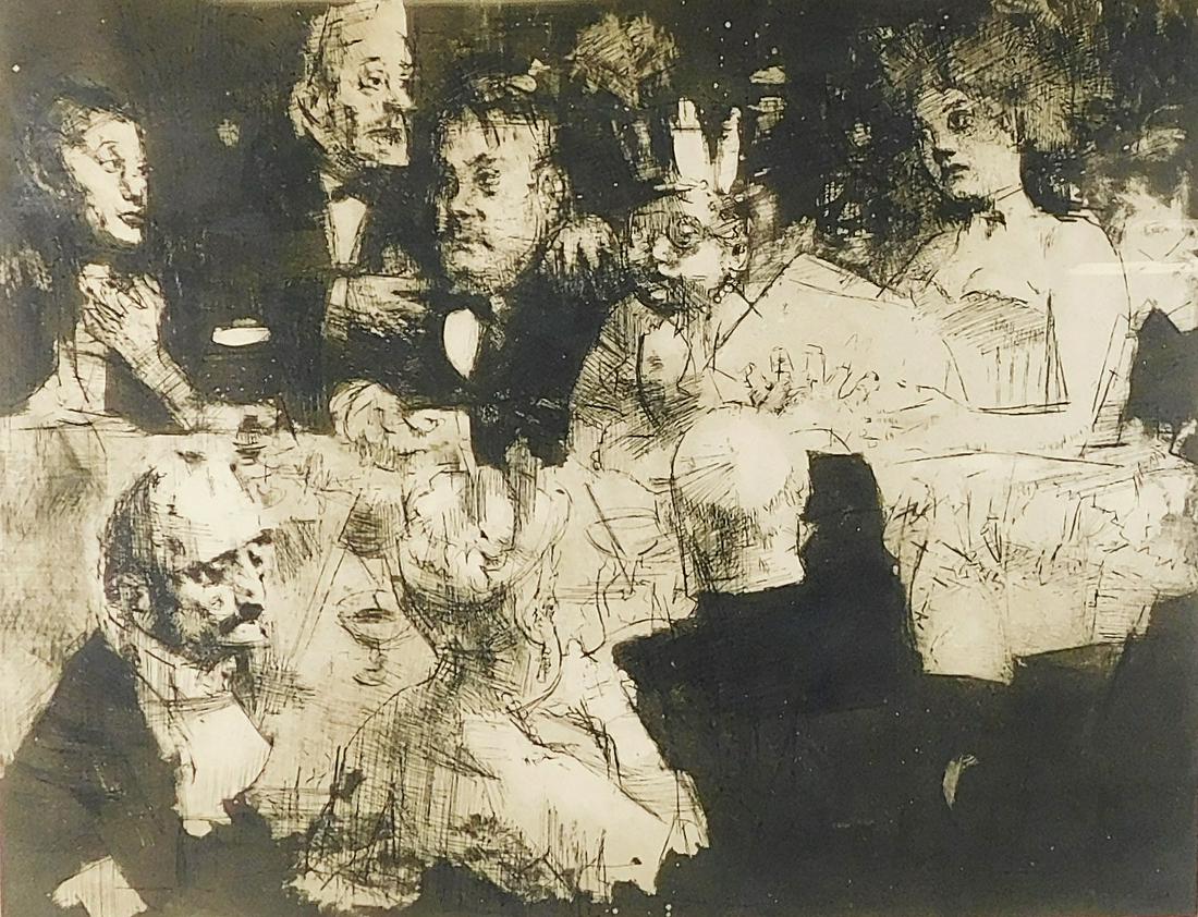Jack Levine (American, 1915-2010), "Election Night",: Jack Levine (American, 1915-2010), "Election Night", etching, dry point, mezzotint and aquatint, figures in evening dress around a table, inscribed in pencil "Artist's proof" lower left and signed low