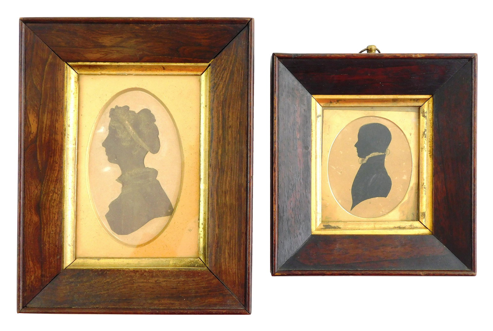 Pair of silhouettes in rosewood frames, man and woman, (1 of 3)