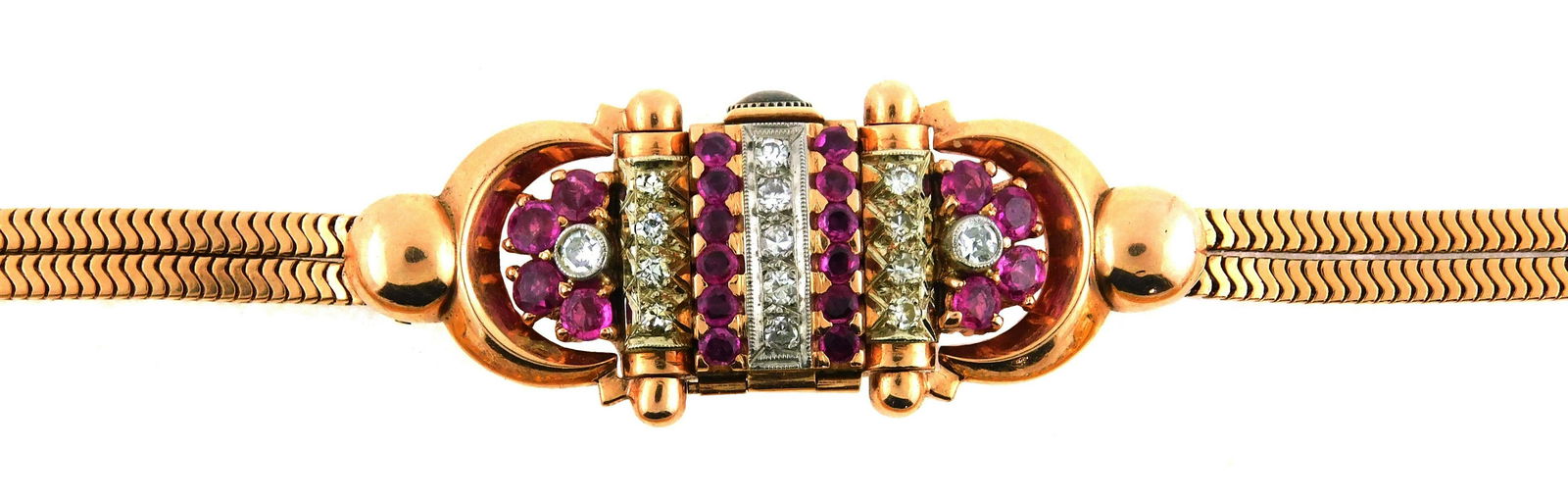 JEWELRY: 14K Rose Gold Ruby and Diamond Covered Watch, (1 of 5)