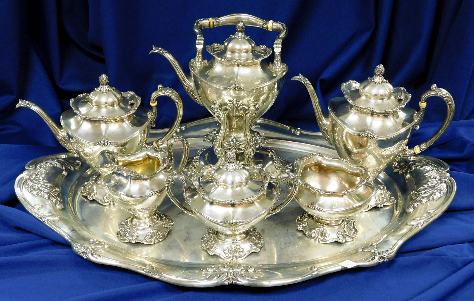 STERLING SILVER: Seven piece tea service including: (1 of 6)