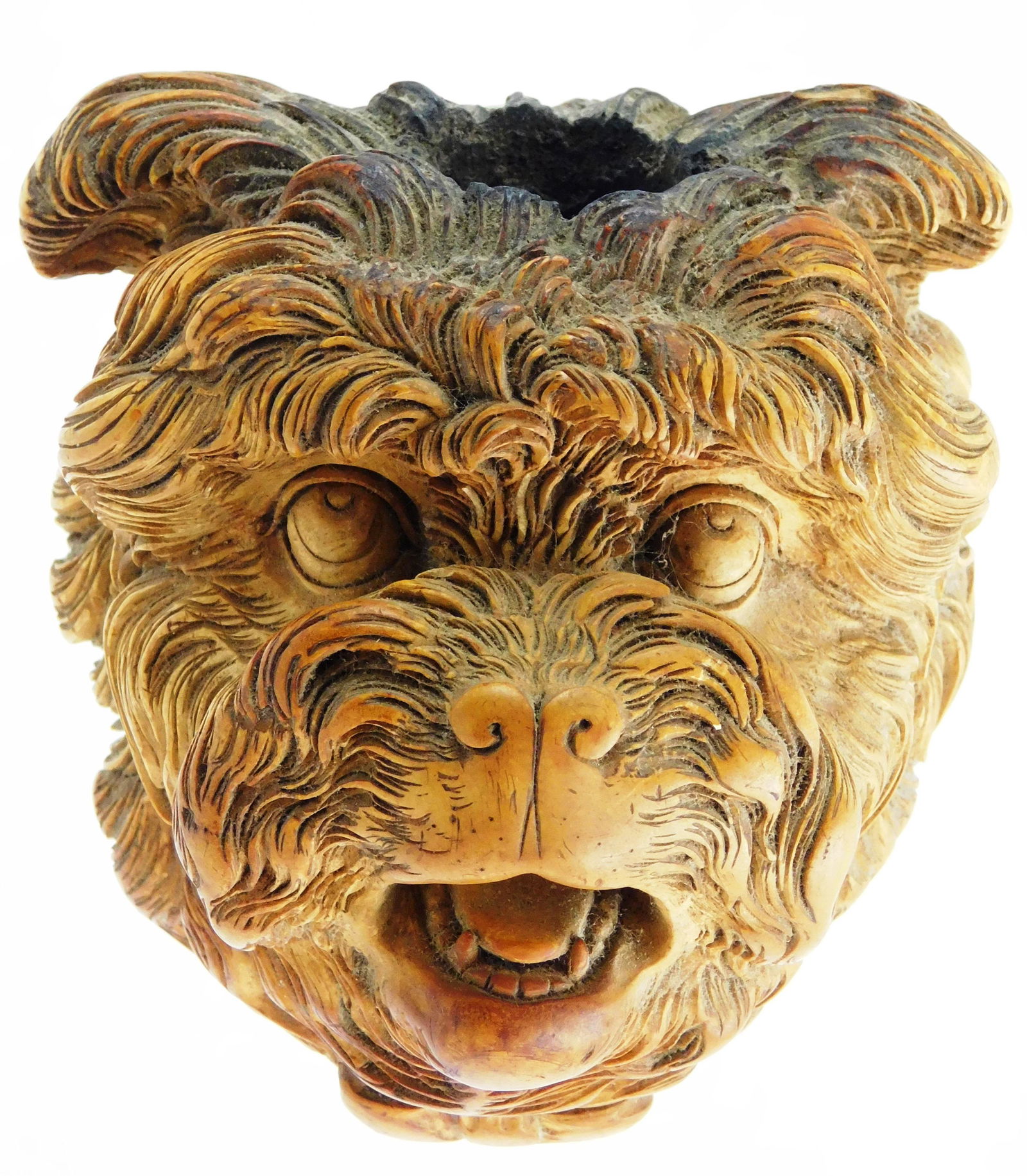 Carved meerschaum smoking pipe bowl of dog's head, open (1 of 3)