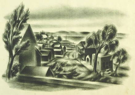 Albert Heckman (United States) 1893-1971. Glasco on the: Albert Heckman (United States) 1893-1971. Glasco on the Hudson. Lithograph, 1936. Ref: LC 1, p. 203. Ed: 25. Signed with pencil, l.l. Printed by the artist in black ink on cream laid paper with a D &