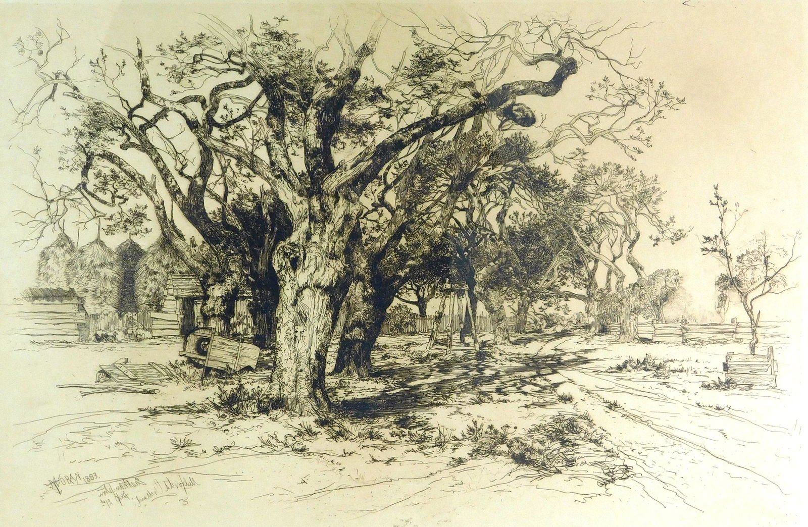 Thomas Moran (United States) 1837-1926. Mulford's: Thomas Moran (United States) 1837-1926. Mulford's Orchard, Easthampton. Etching, 1883. Ref: Parrish Art Museum (1987), no. 207; Gilcrease 45; Fern 75. Ed: 100 ? Signed, dated and inscribed in the plat