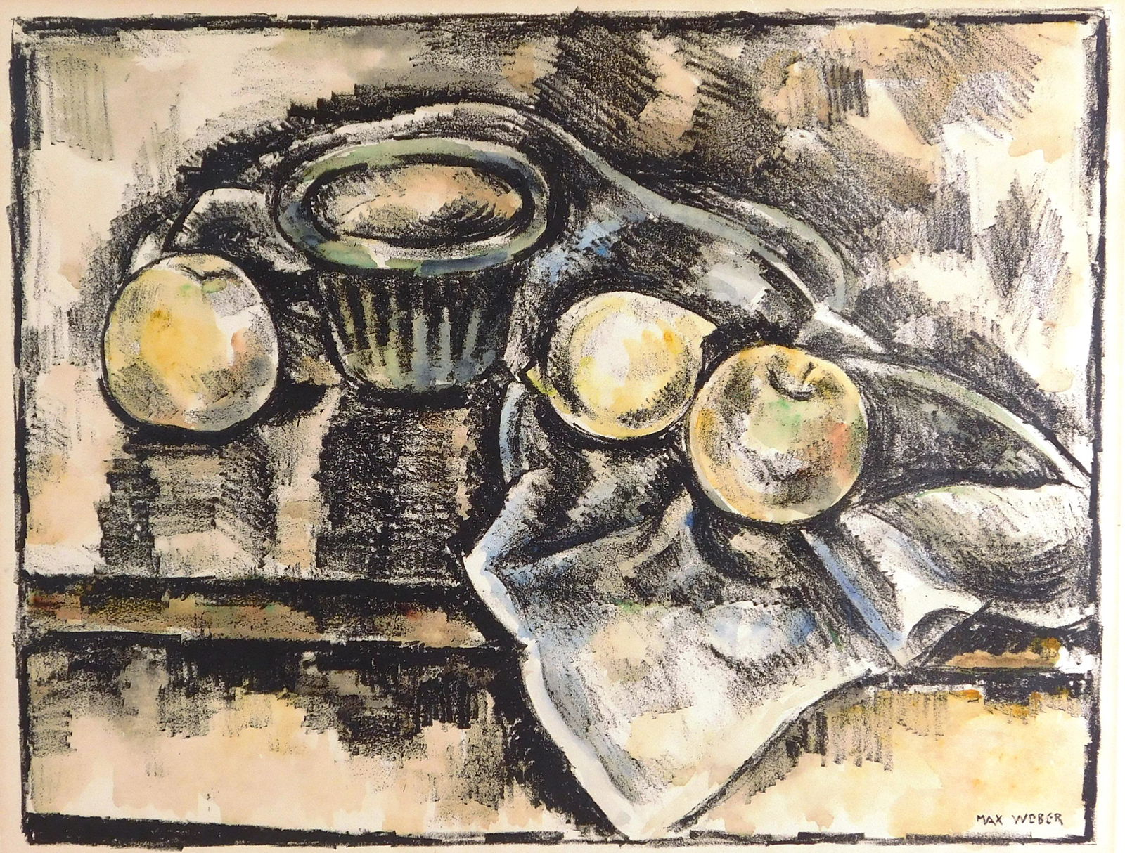 Max Weber (Germany/United States) 1881-1961. Still-life: Max Weber (Germany/United States) 1881-1961. Still-life with Apples. Lithograph with hand coloring, 1928. Rubenstein 90. Ref: Esfore, no. 17. Ed: 50. Signed on the stone, l.r. Printed with black ink o
