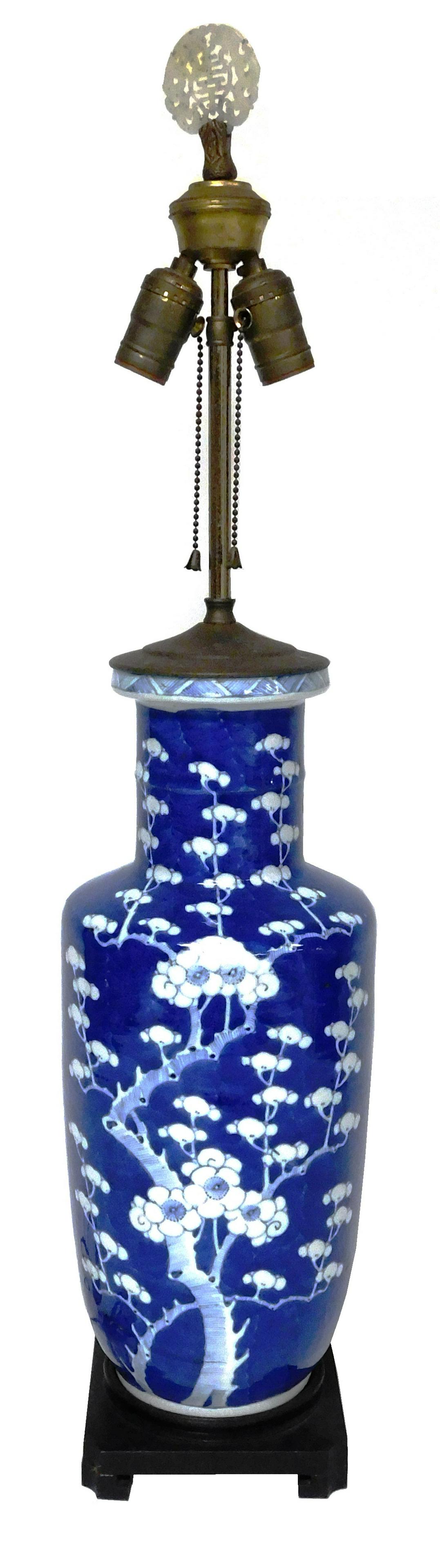 ASIAN: Blue and white porcelain urn with cherry blossom (1 of 4)
