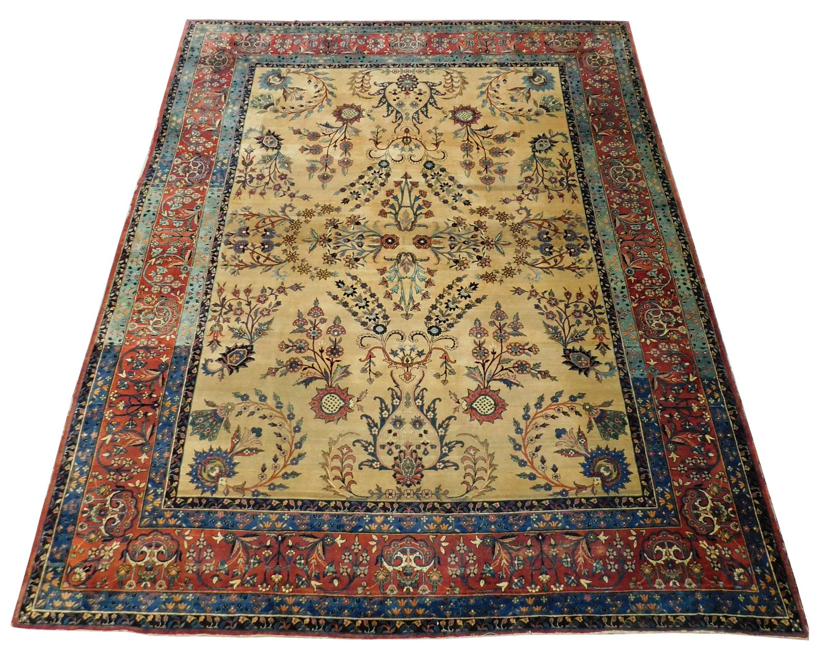 RUG: Antique Persian Kermin, 9' 6" x 12' 6", wool on (1 of 4)