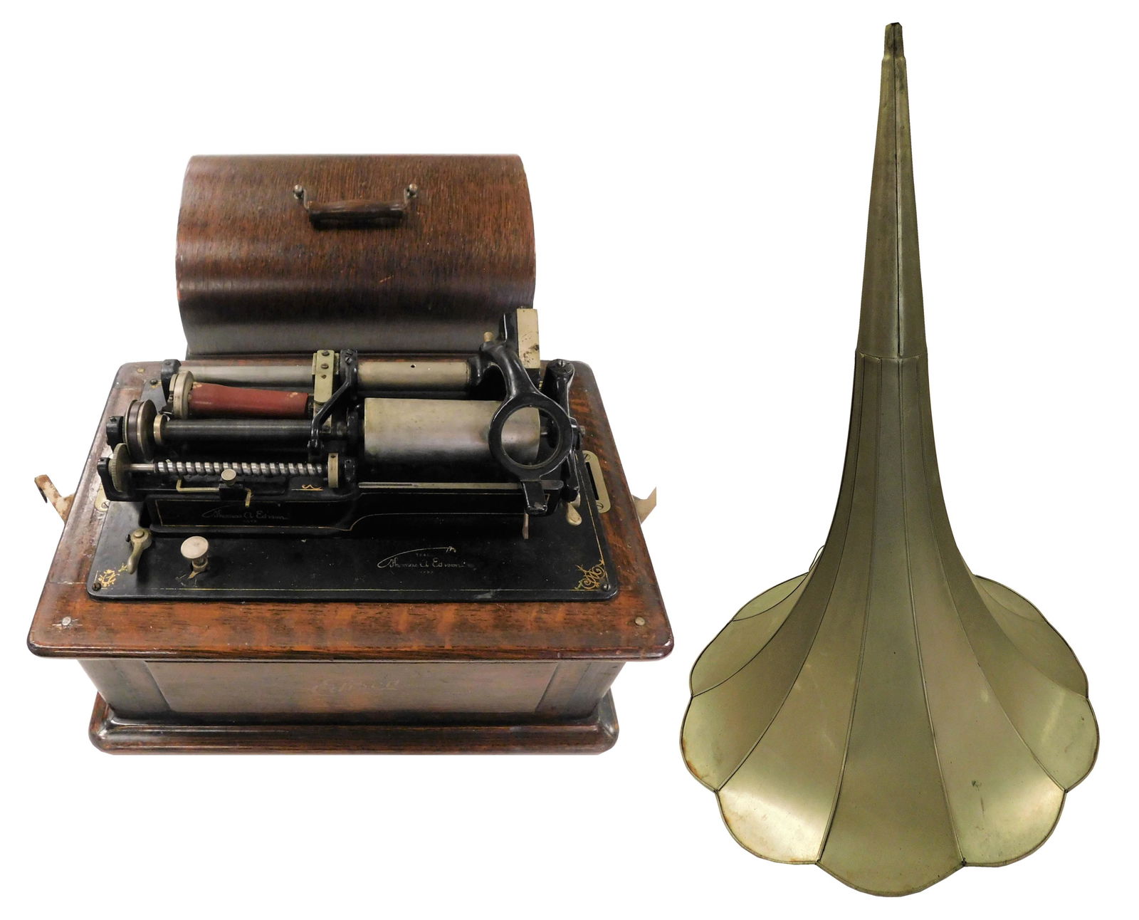 Thomas Edison "Triumph" phonograph with horn, c. 1906, (1 of 7)