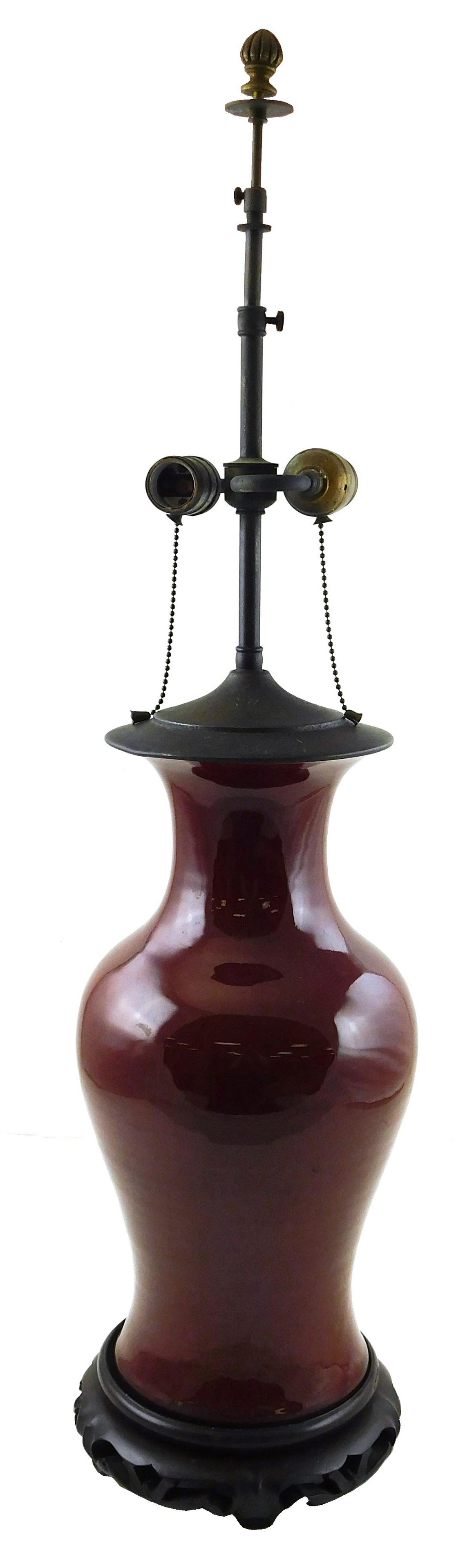Oxblood glazed table lamp, porcelain, vasiform with (1 of 3)
