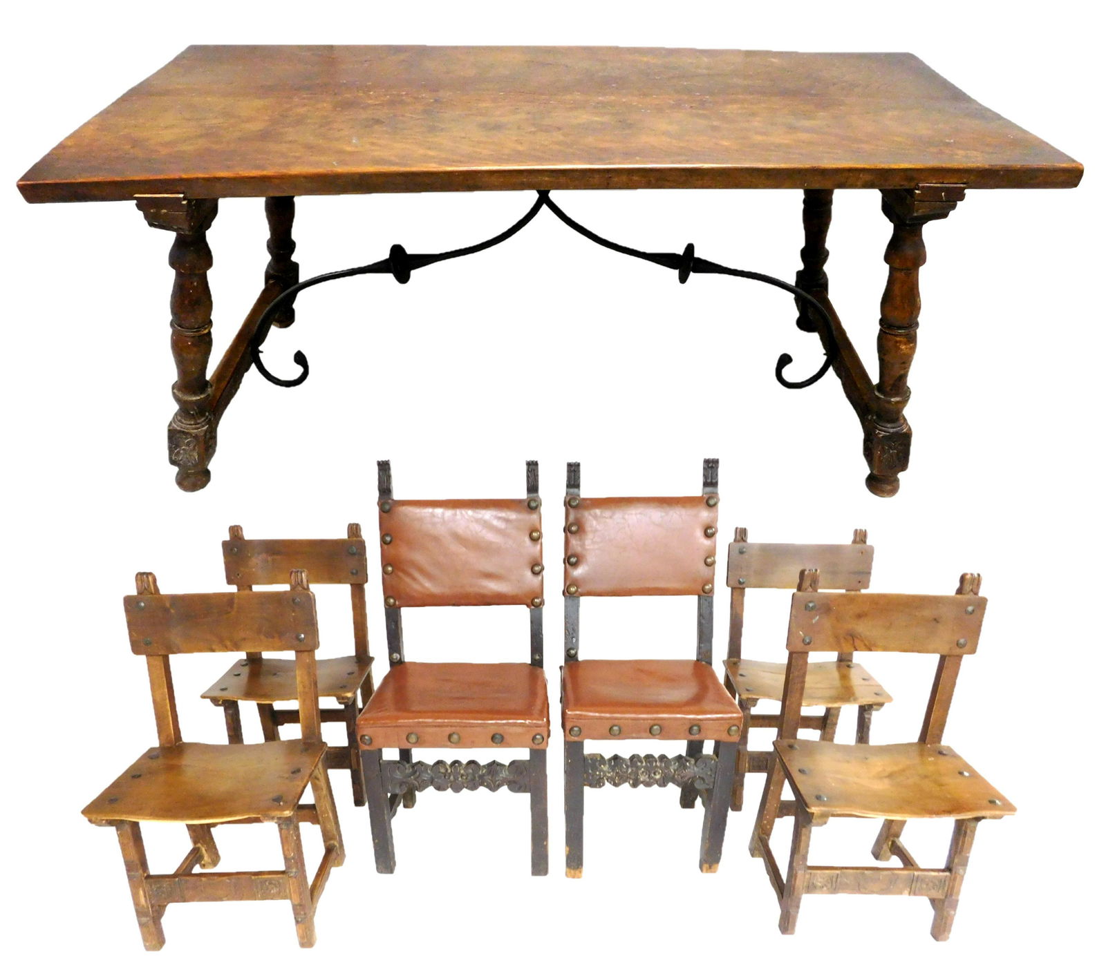 Spanish baroque-style dining table with six companion (1 of 7)