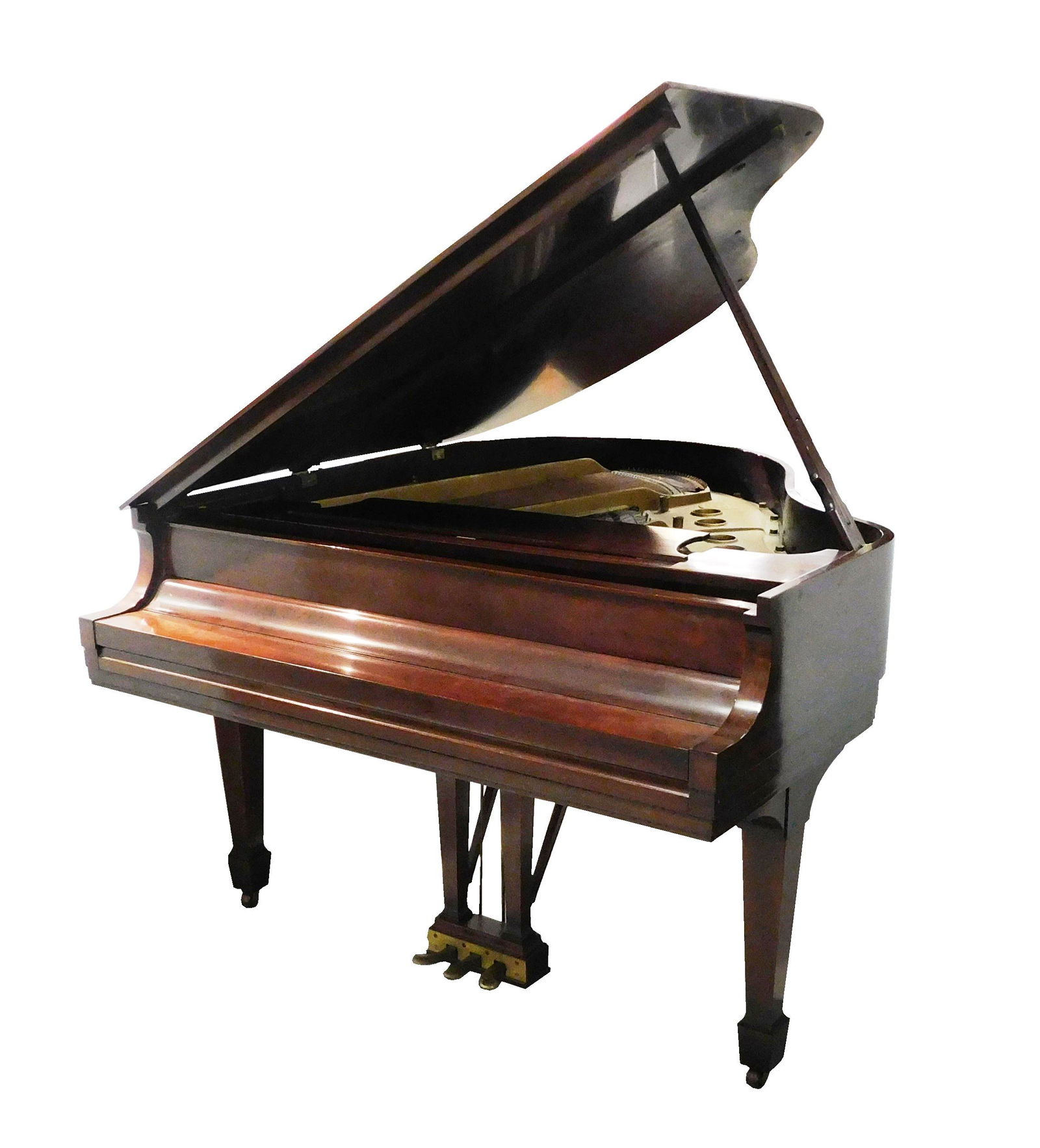 Steinway Grand S, baby grand piano, serial number: Steinway Grand S, baby grand piano, serial number 331430, built around 1950, reddish cherry lacquer finish with areas of scratches, indents, and marks throughout, wear consistent with age and use, sol