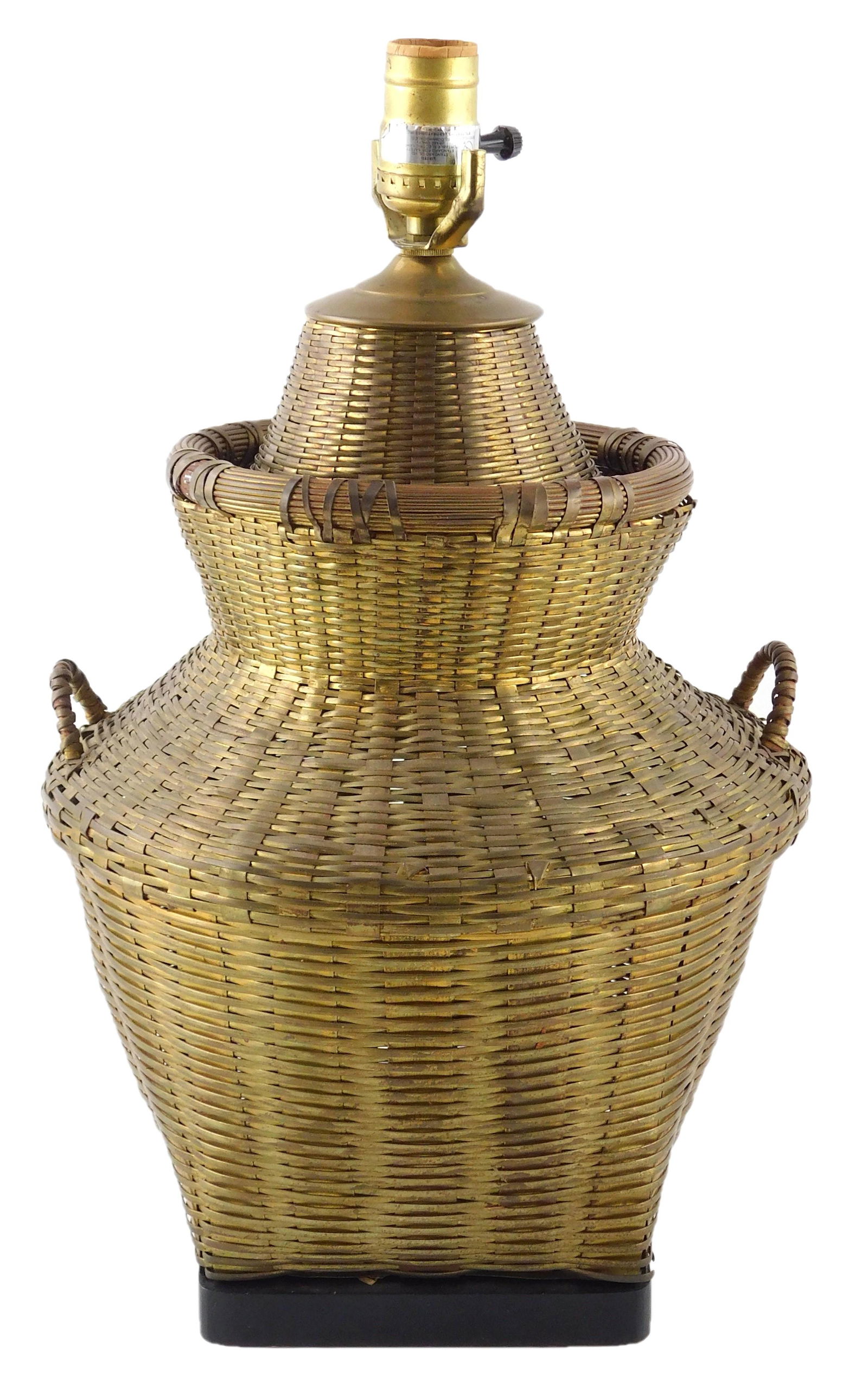 Woven metal basket mounted as electric lamp, brass (1 of 2)
