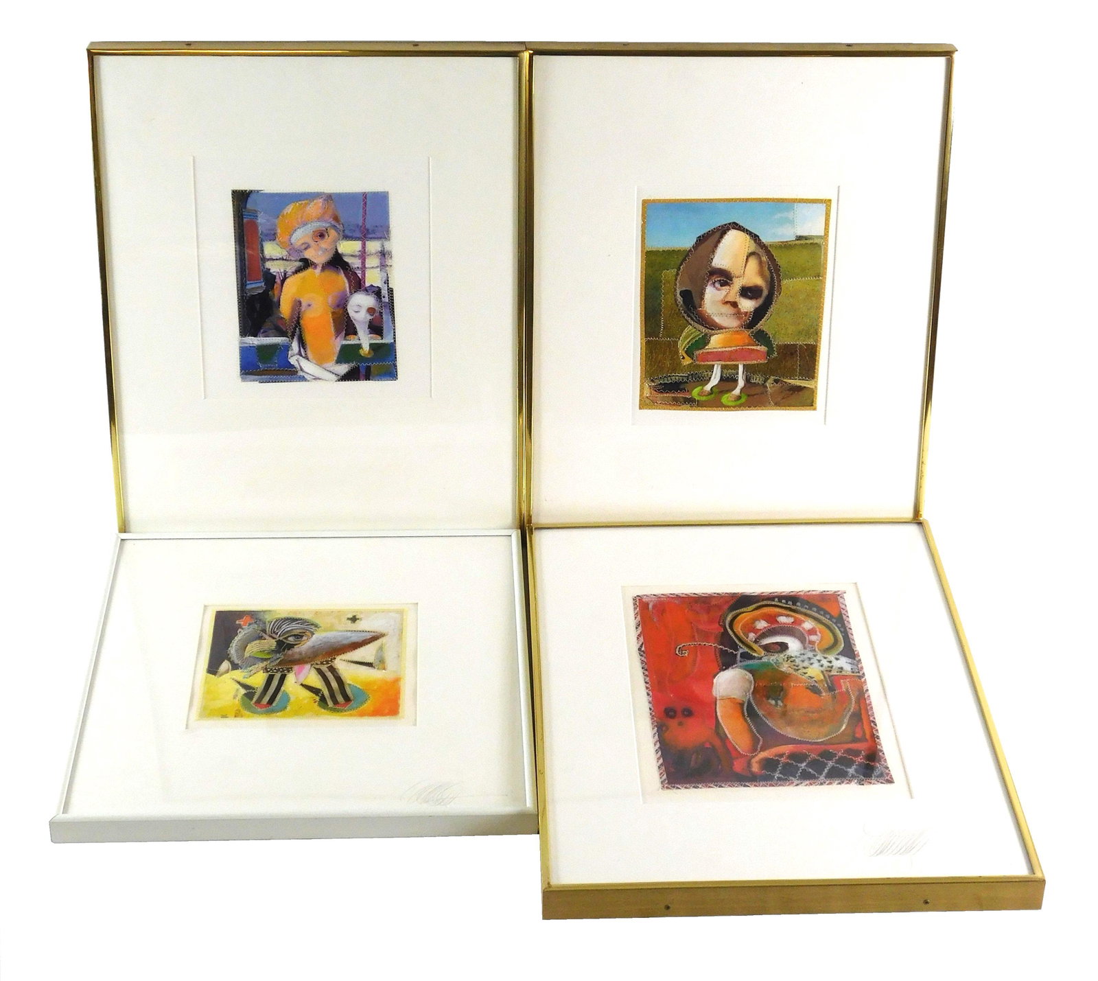 Four mixed media collages with stitched detailing, all (1 of 7)