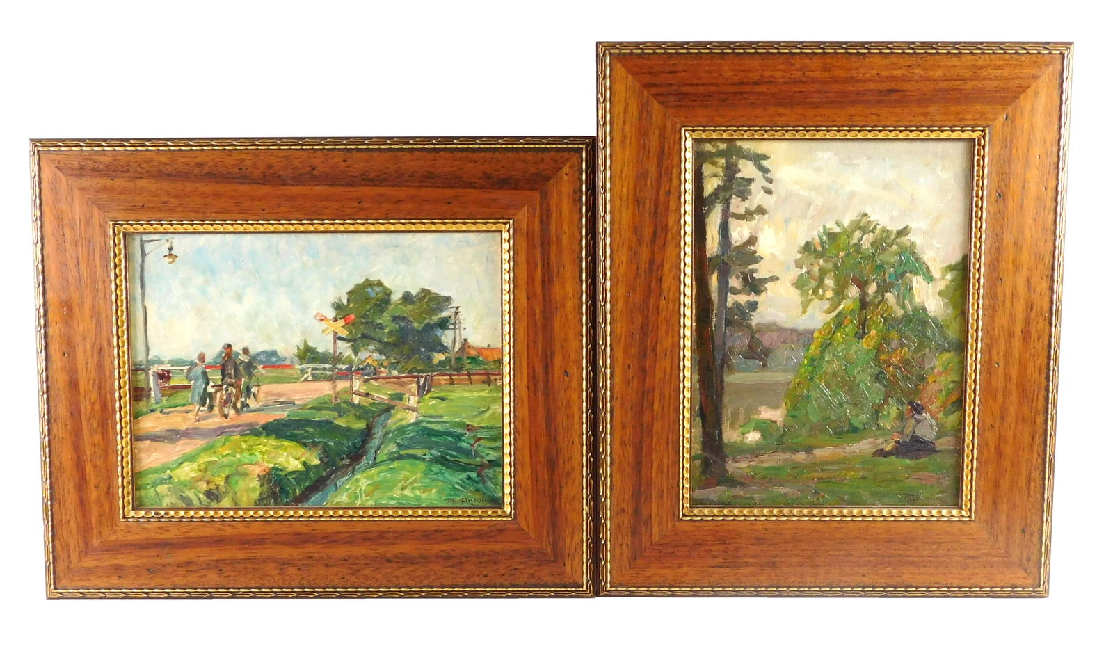 Otto Antoine (German, 1865-1951), two oils on panel, (1 of 8)