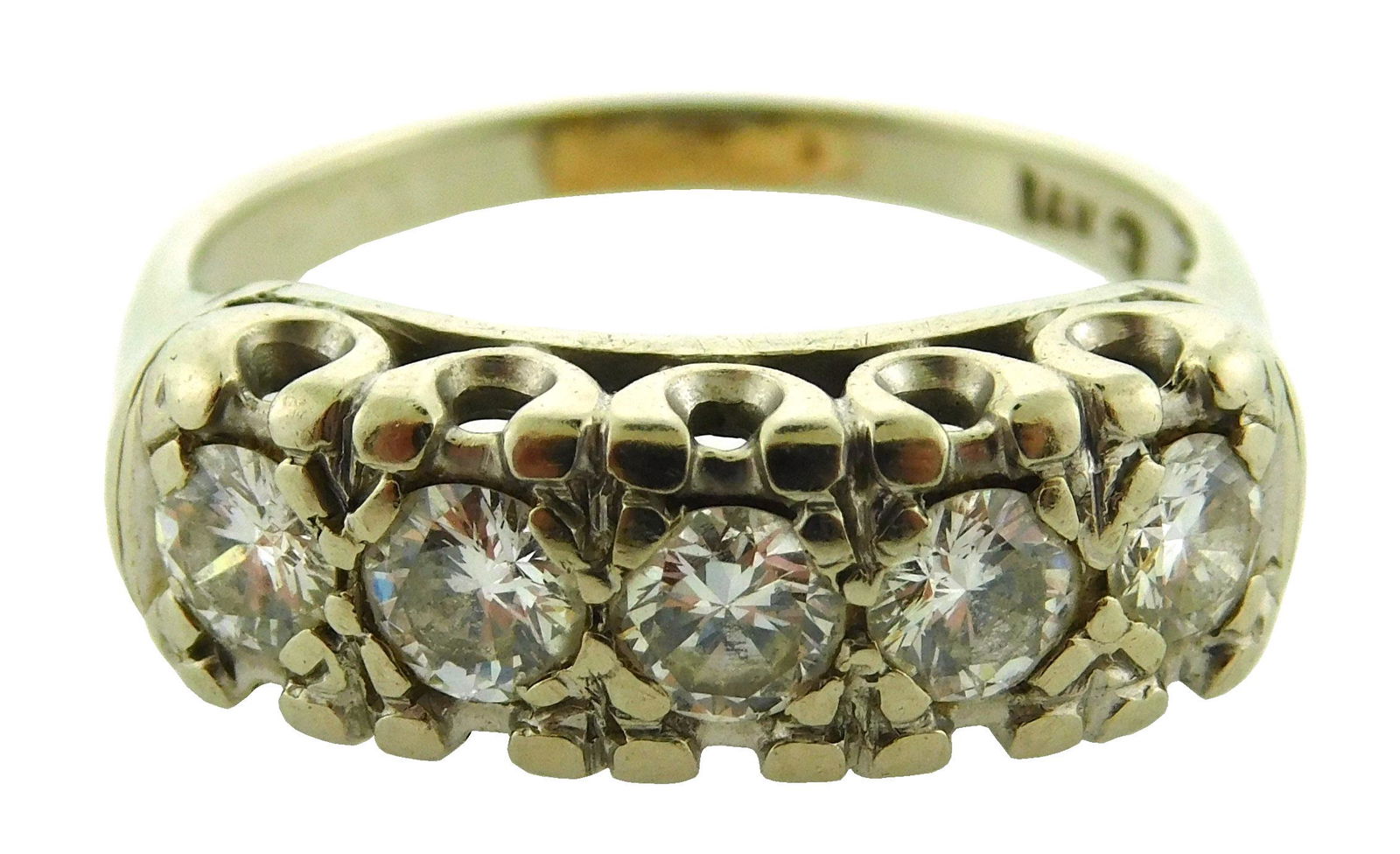 JEWELRY: Vintage 14K Diamond band, mounting: stamped (1 of 2)