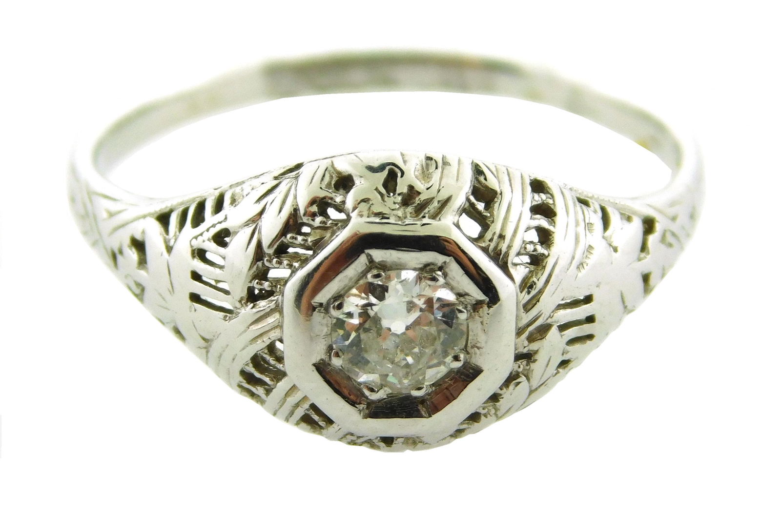 JEWELRY: 18K Edwardian Filigree Diamond Ring, filigree (1 of 3)