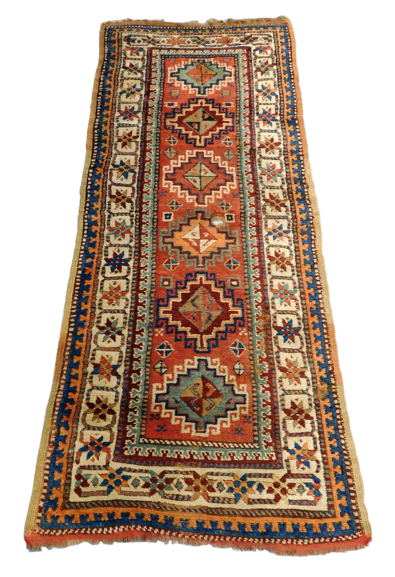 RUG: Antique Persian Kurd runner, 3' 7" x 9', salmon (1 of 5)