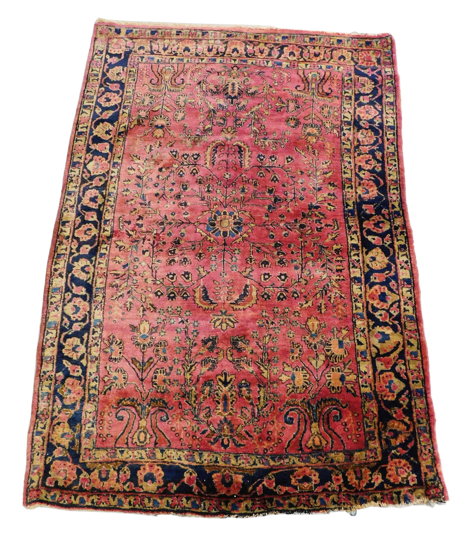RUG: Antique Persian Sarouk, 4' 4" x 6' 6", rose field (1 of 4)