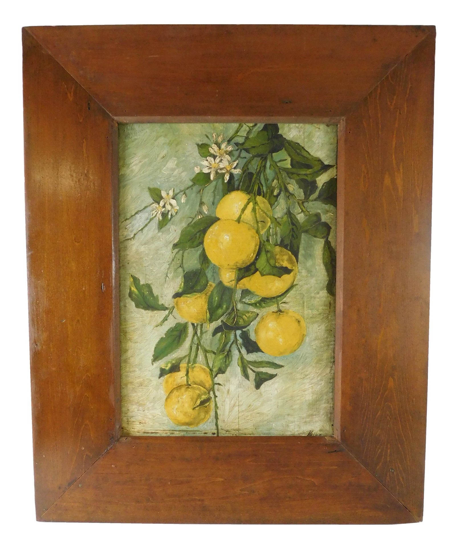 20th C. oil on wood panel, study of fruit laden branch, (1 of 4)