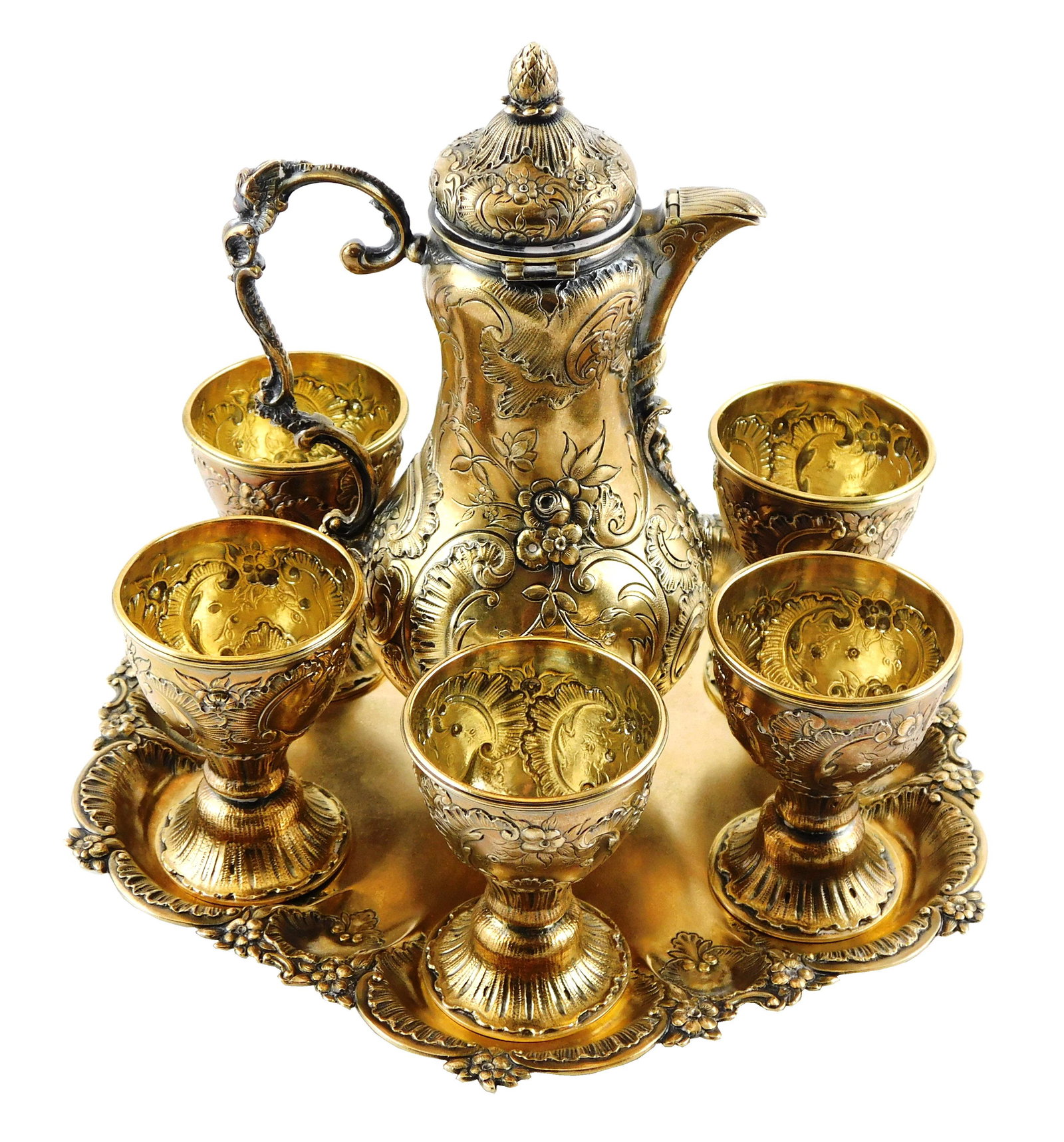 SILVER: 19th C. Ornately decorated repousse serving (1 of 6)