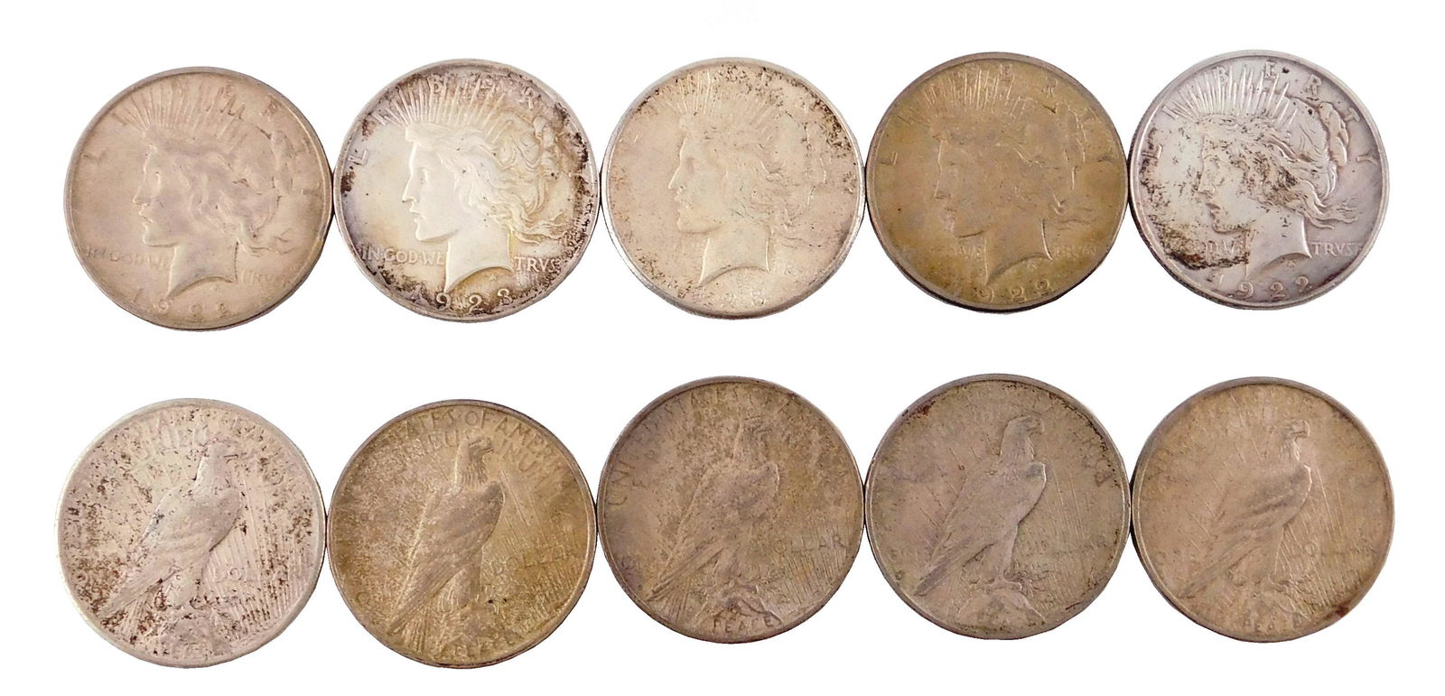 COINS: Lot of ten [10] common date, circulated Peace (1 of 1)