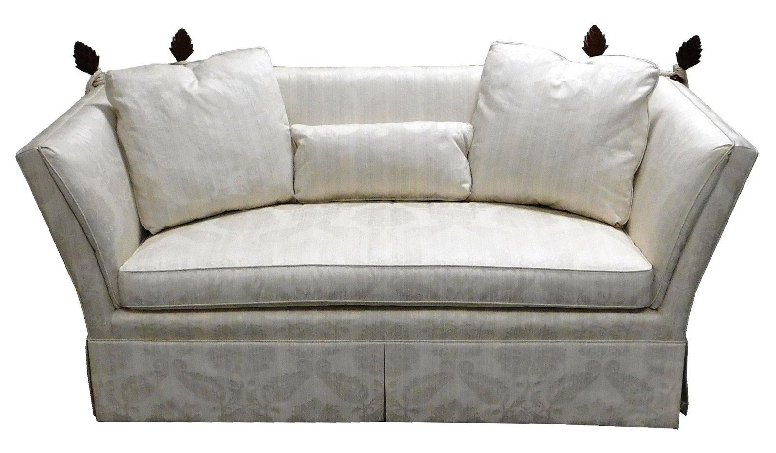 Small sofa with pineapple finials, tall upholstered (1 of 3)