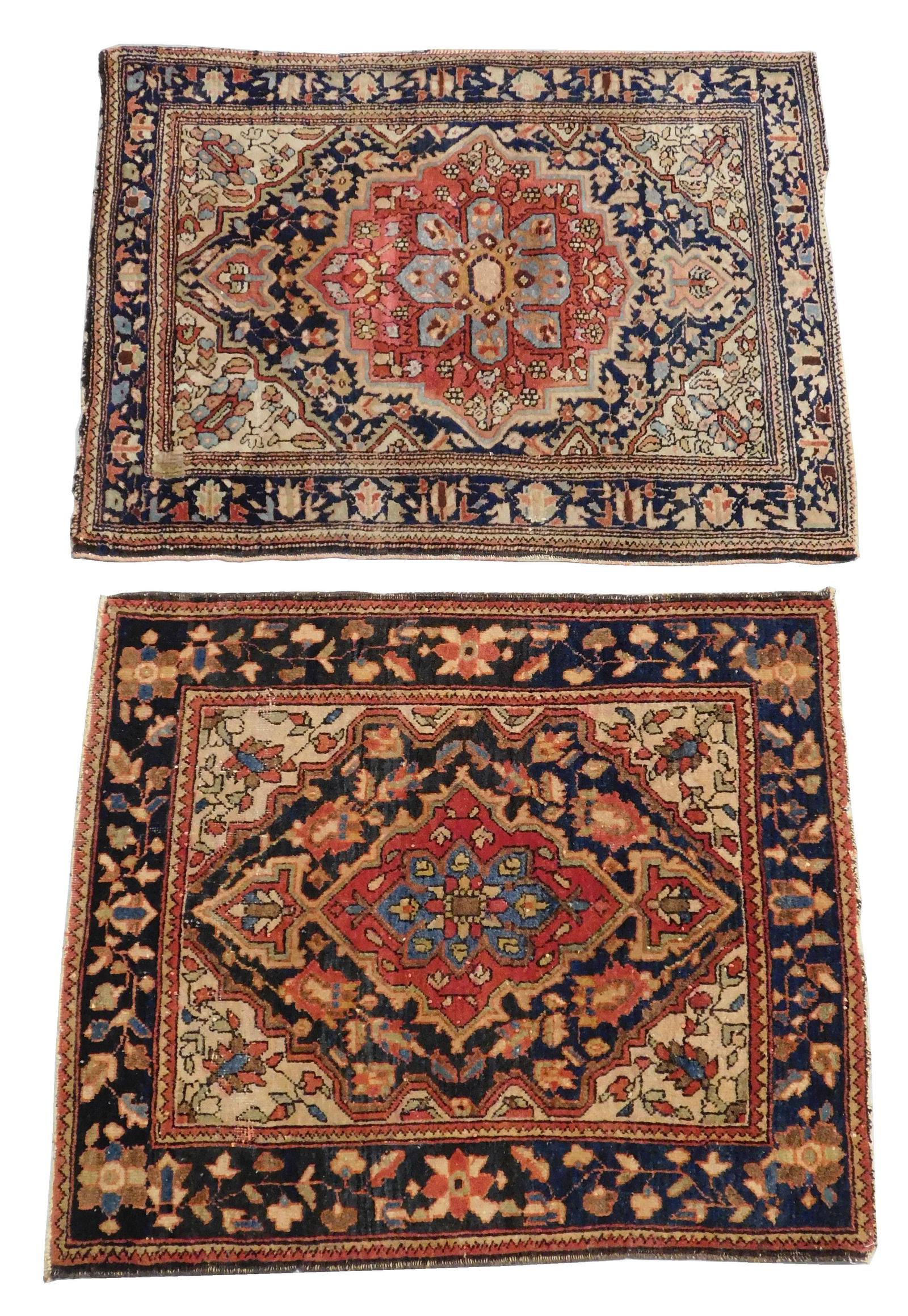 RUG: Two antique Persian Josan Sarouk mats, 2'1" x 2'7" (1 of 5)