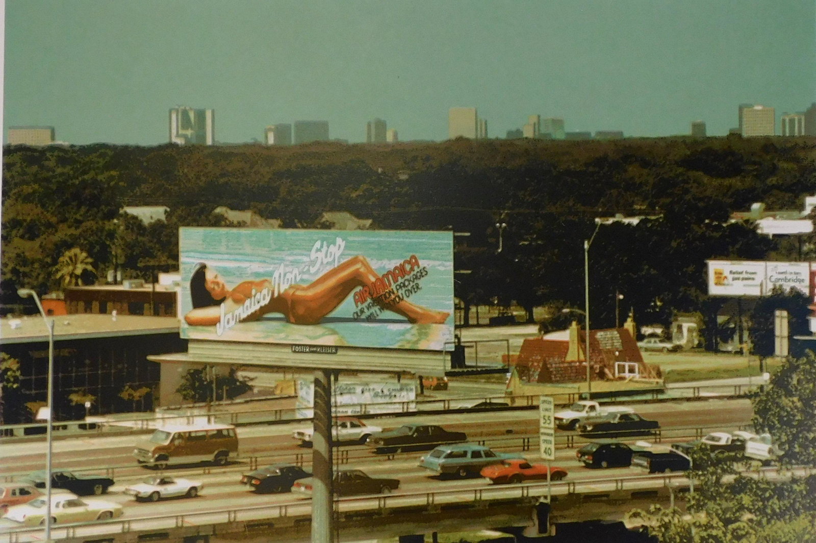 Tom Blackwell (United States b. 1938), "I-610 North": Tom Blackwell (United States b. 1938), "I-610 North", silkscreen, 1979, depicts billboard of scantily clad woman above busy multiple lane highway, Ed: 250, signed with pencil lower right, inscribed wi