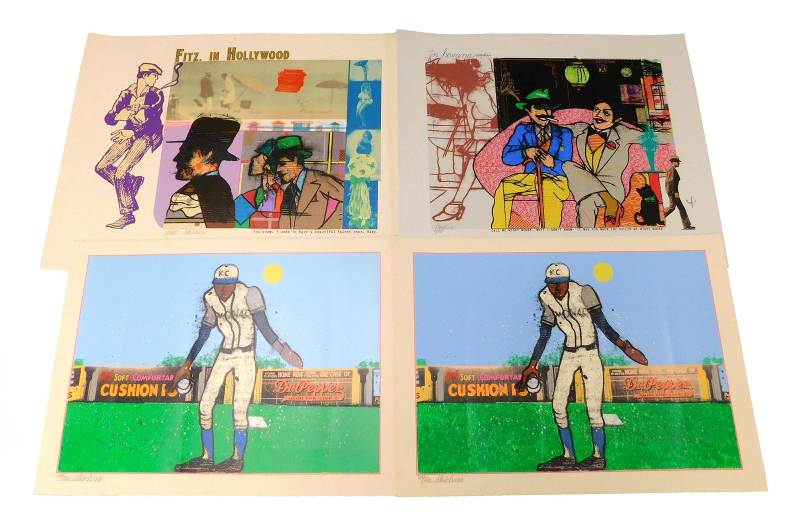 Richard Merkin (American, 1938-2009), four silkscreens,: Richard Merkin (American, 1938-2009), four silkscreens, c. 1980, "You know, I used to have a beautiful talent once, baby", from the series, Fritz in Hollywood, ed: 260, signed with pencil, lower right