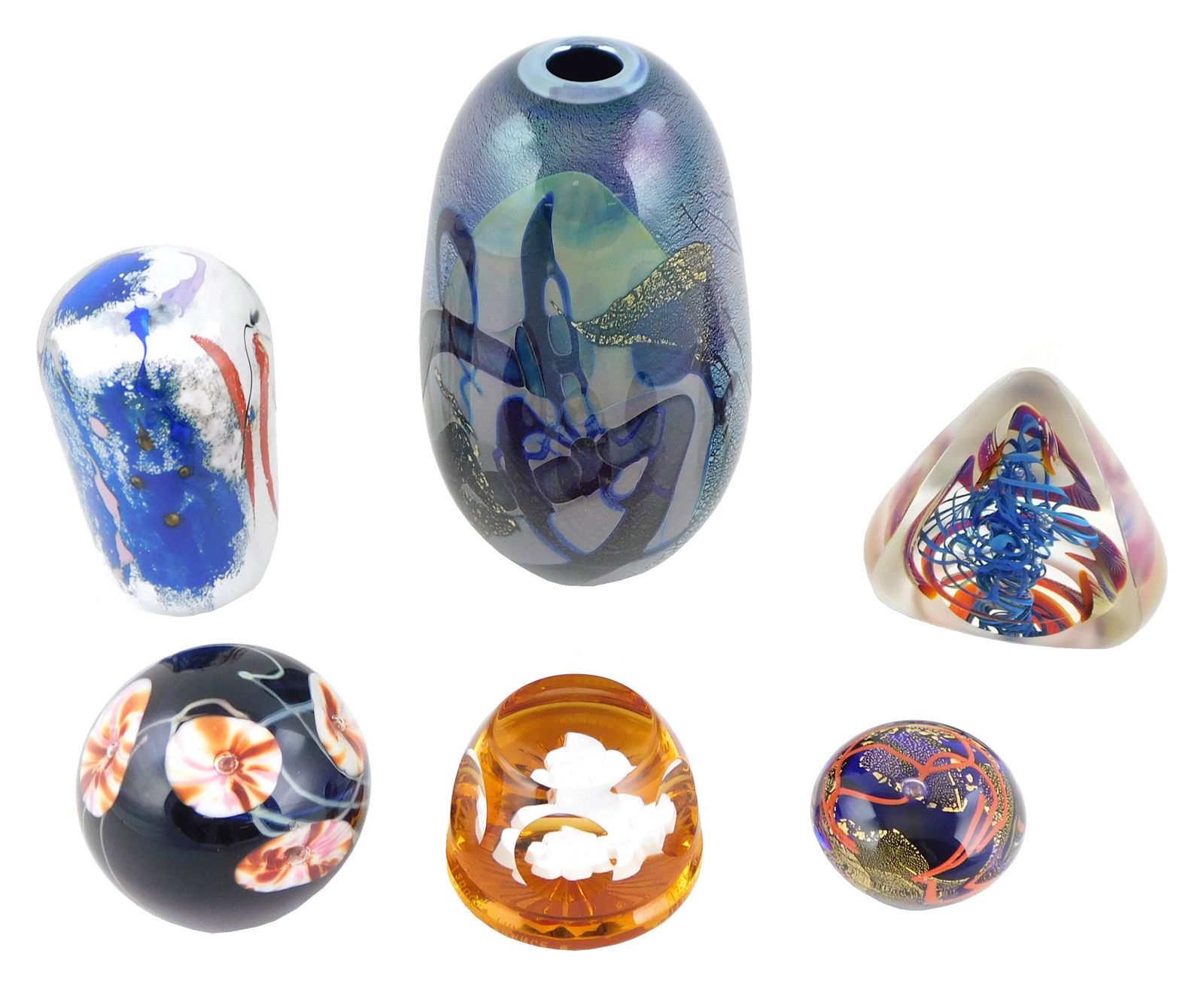 ART GLASS: Eickholt, Glass Eye Studios, Sherbert, Bayel, Edler, etc., six pieces of hand-blown (1 of 4)