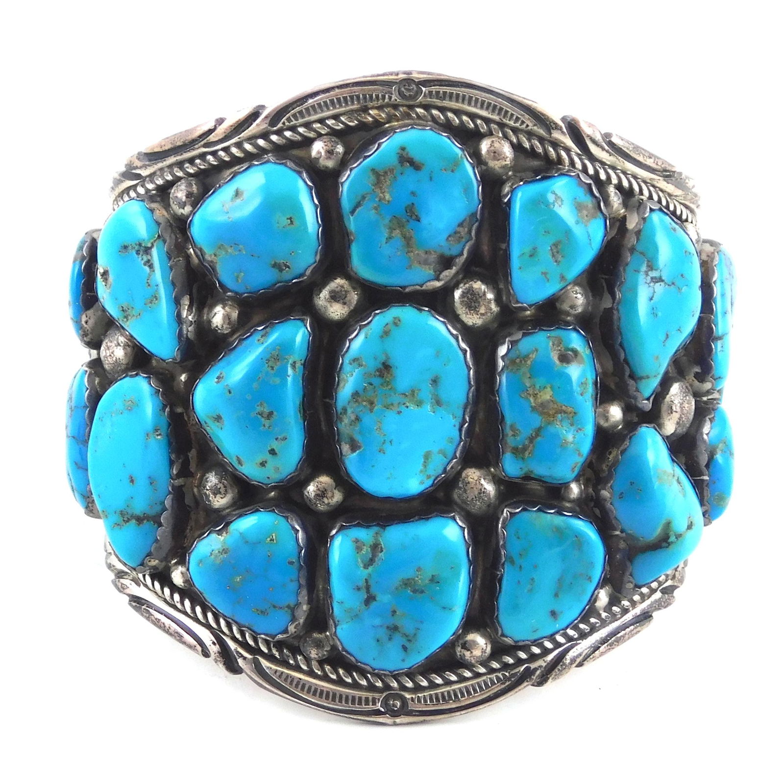 Oversized sterling cuff bracelet signed "#200 Yellowhorse" and stamped "T sterling", 3" w. cuff (1 of 3)