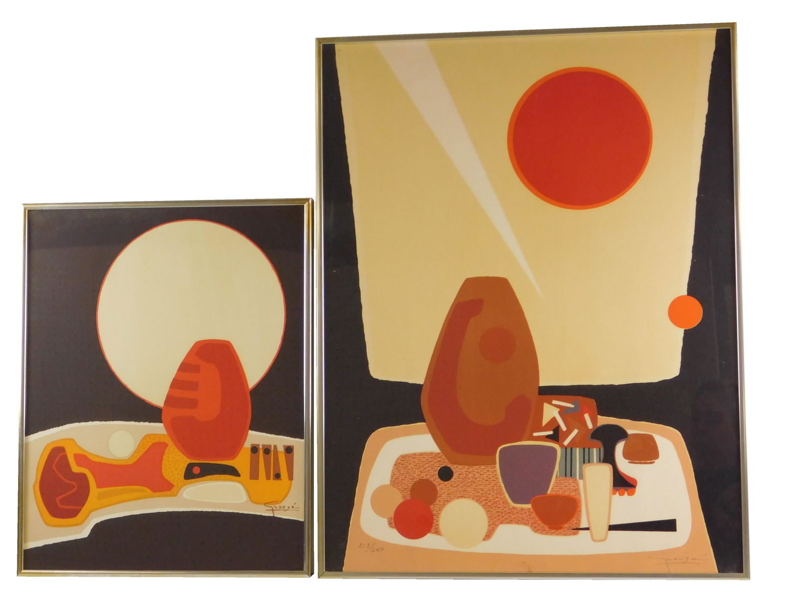 Antonio Guanse Brea (Spanish, 1926 - 2008), two framed abstract still life p25rints: the larger with (1 of 7)